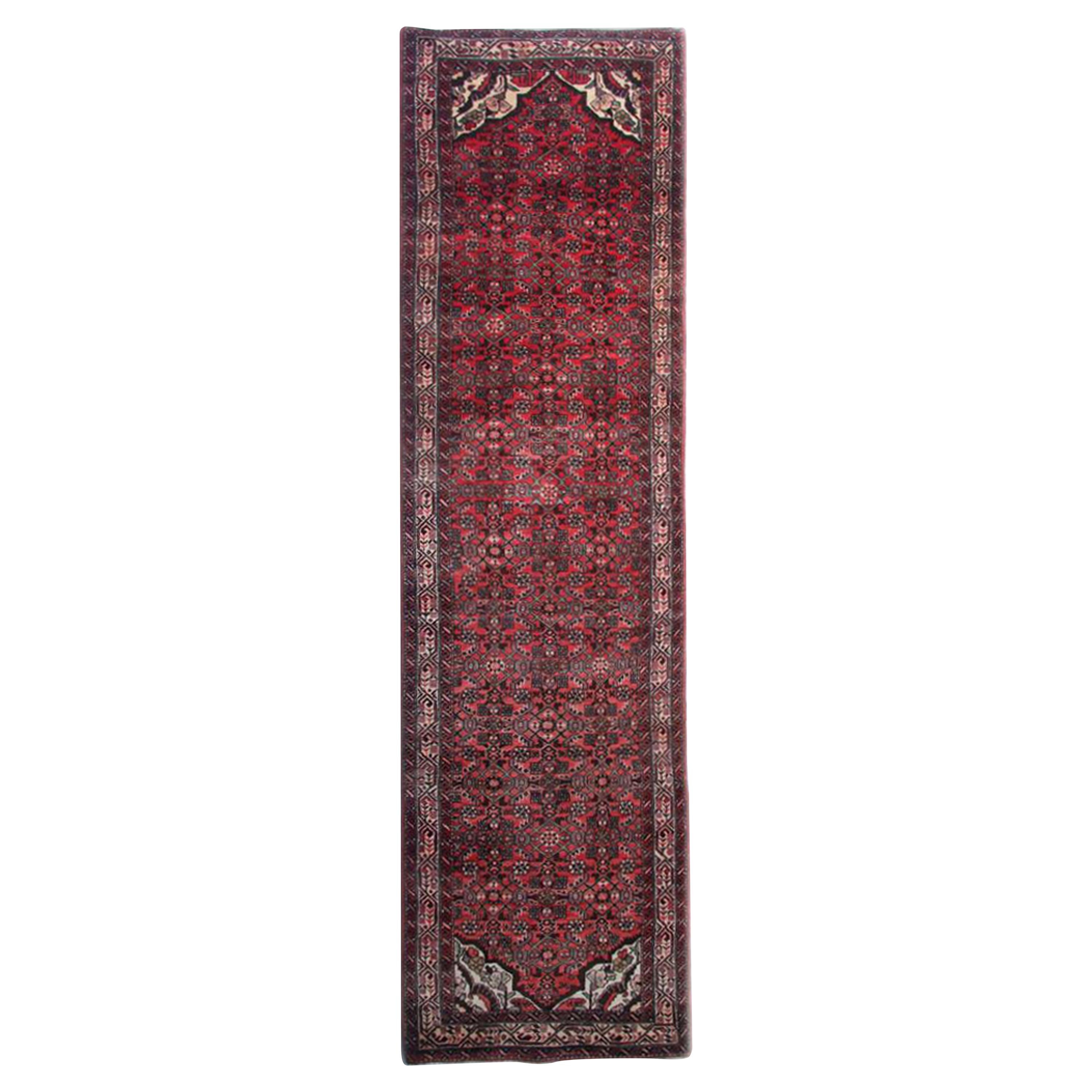 Vintage Handmade Red Runner Rug- Long Oriental Wool Carpet Rug408x110cm For Sale