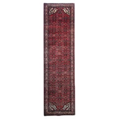 Tapis de couloir rouge vintage fait main - Tapis long en laine orientale 408 x 110 cm