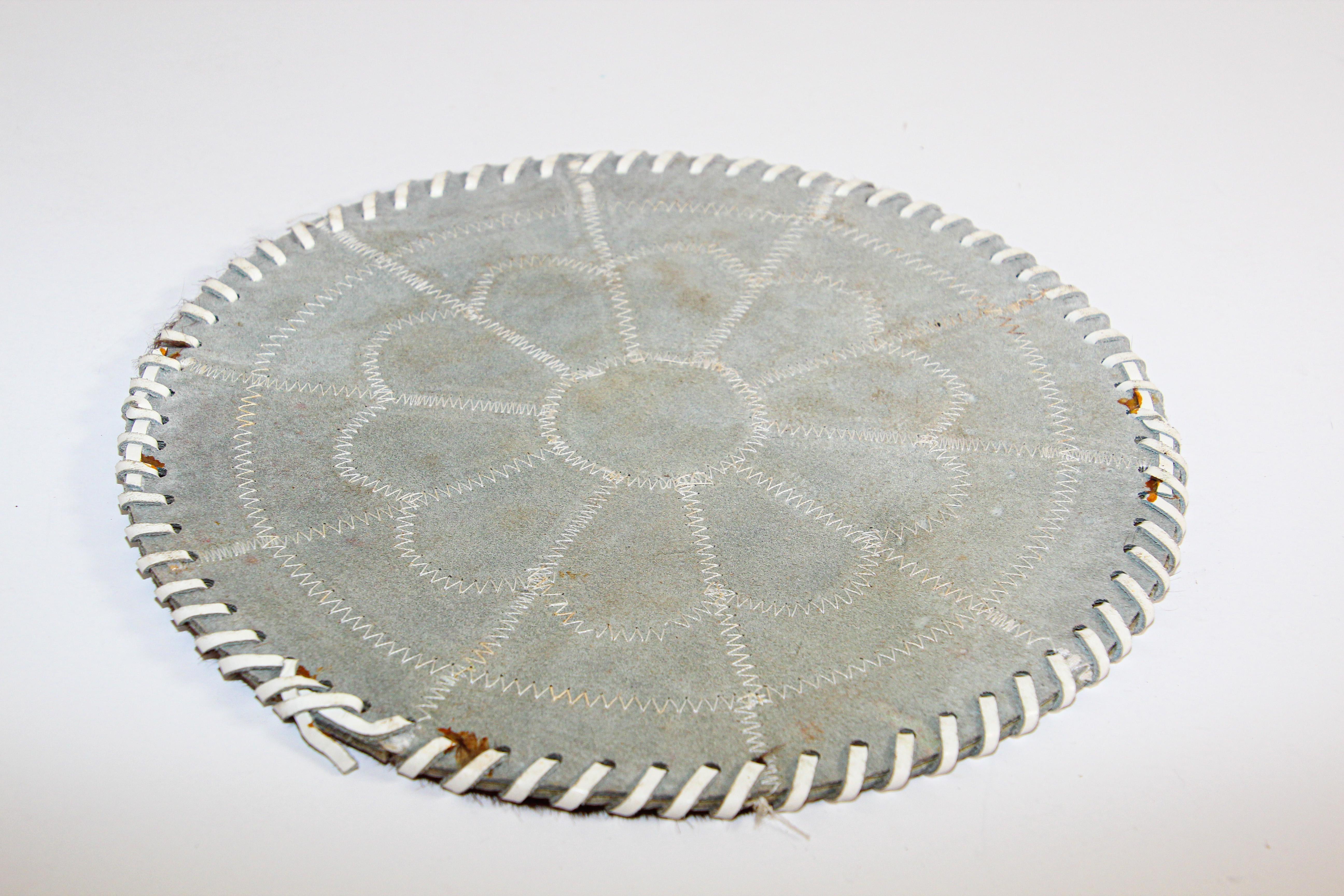 Hand-Crafted Vintage Handmade Round Western Cow Hide Mat For Sale