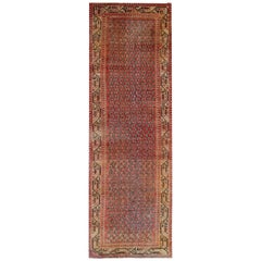 Vintage Handmade Runner Rug, Traditional Orange Wool Carpet Area Rug