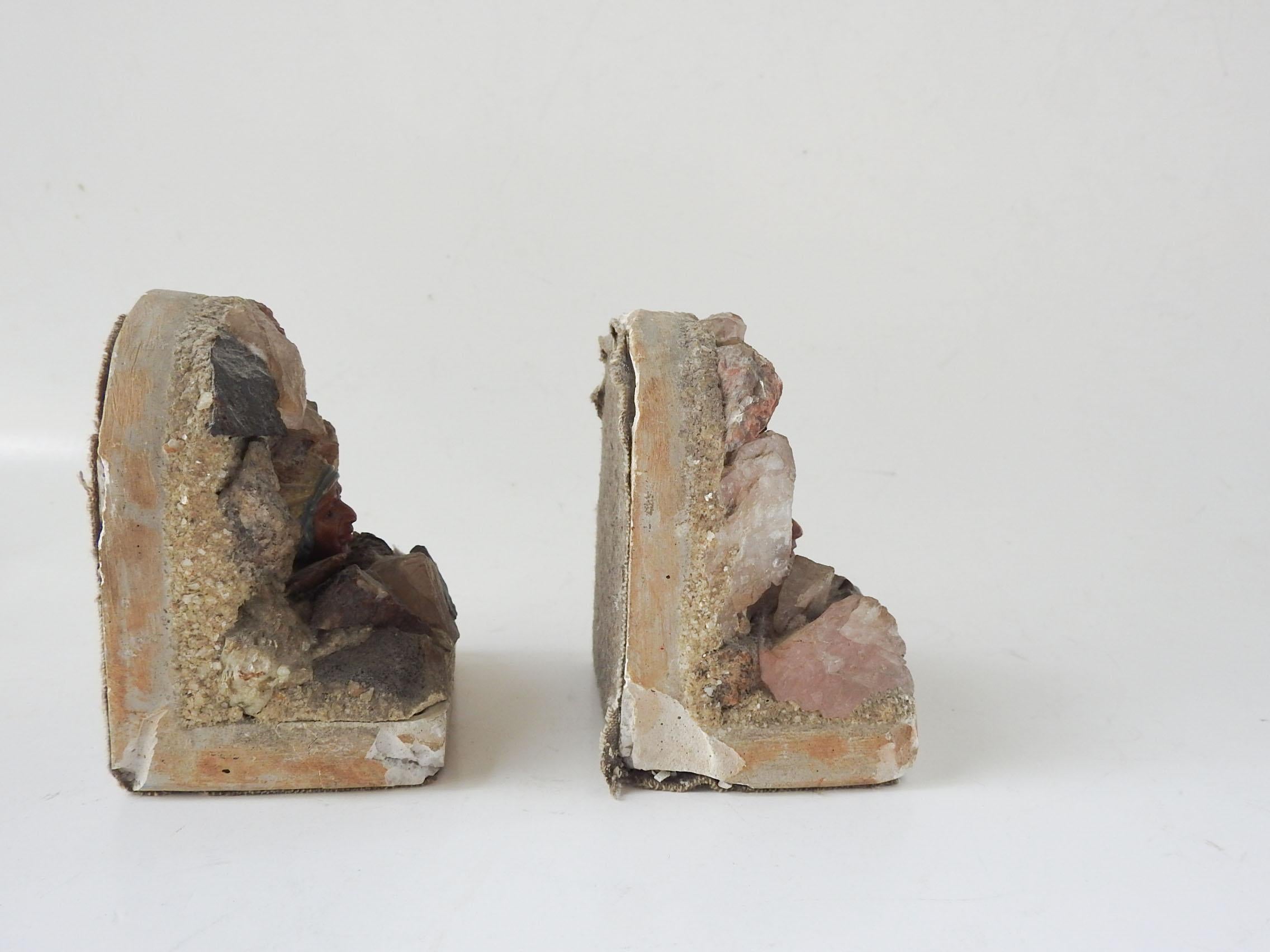 20th Century Vintage Handmade Rustic Crystal & Rock Bookends For Sale