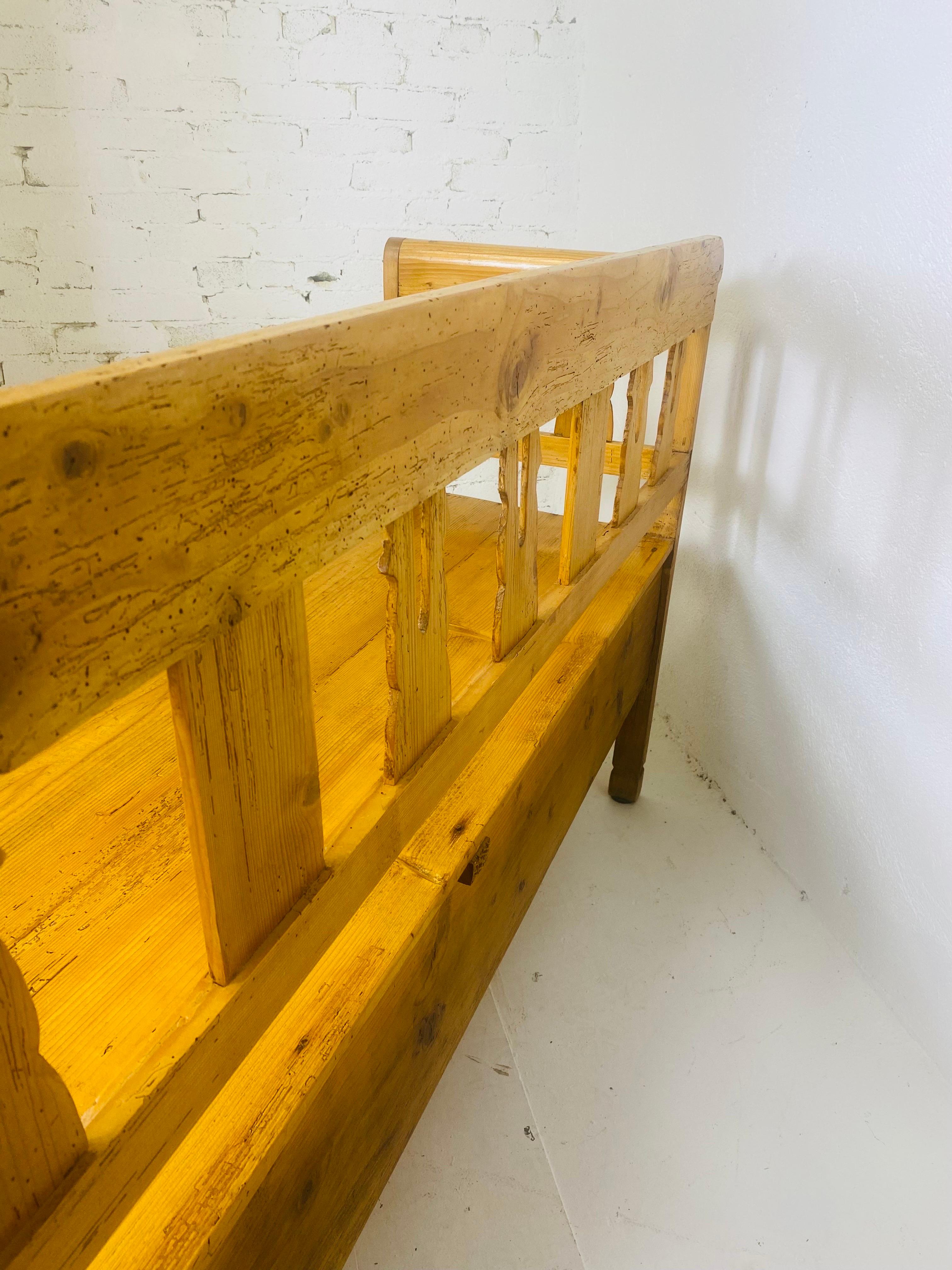 Vintage handmade rustic scrubs pine Irish hall bench For Sale 4