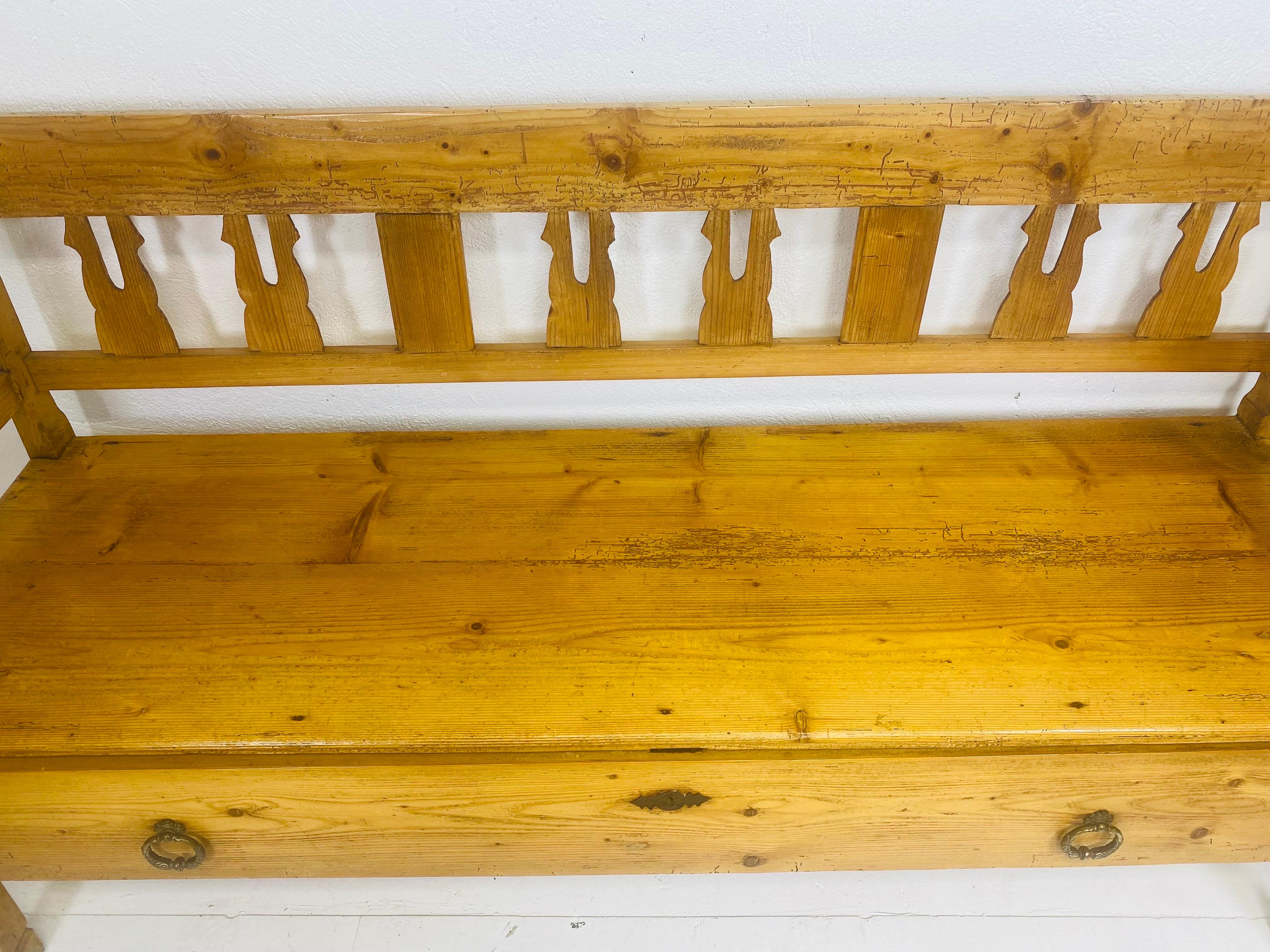 Vintage handmade rustic scrubs pine Irish hall bench For Sale 1