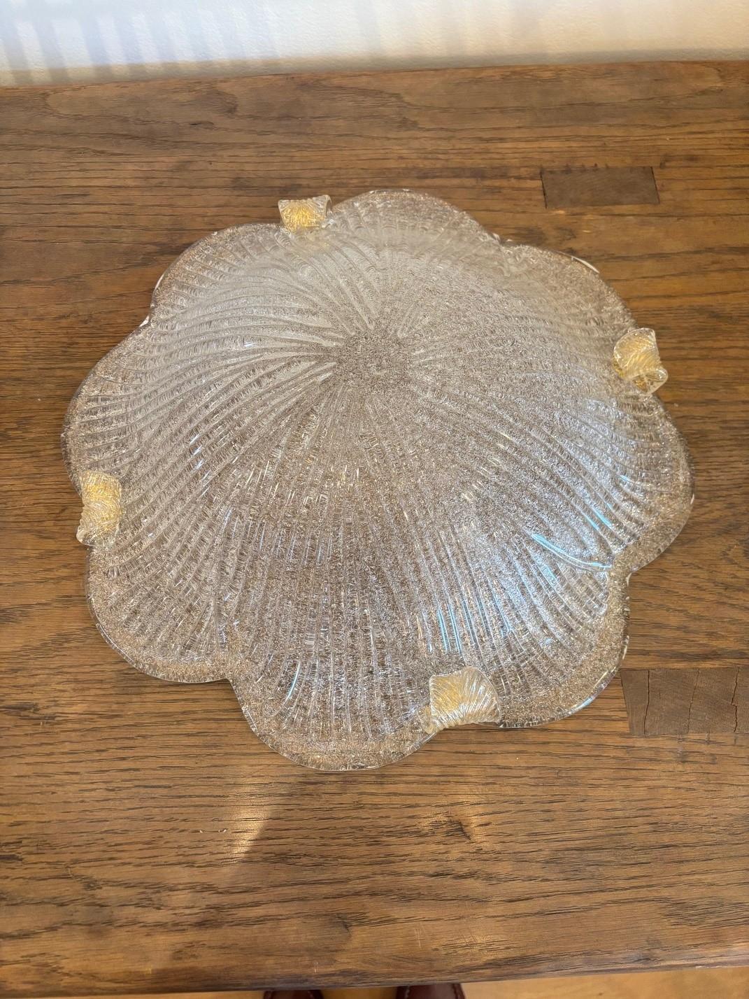 Cuenco centro de mesa de cristal de Murano esmerilado con interior fundido a mano vintage Italiano en venta