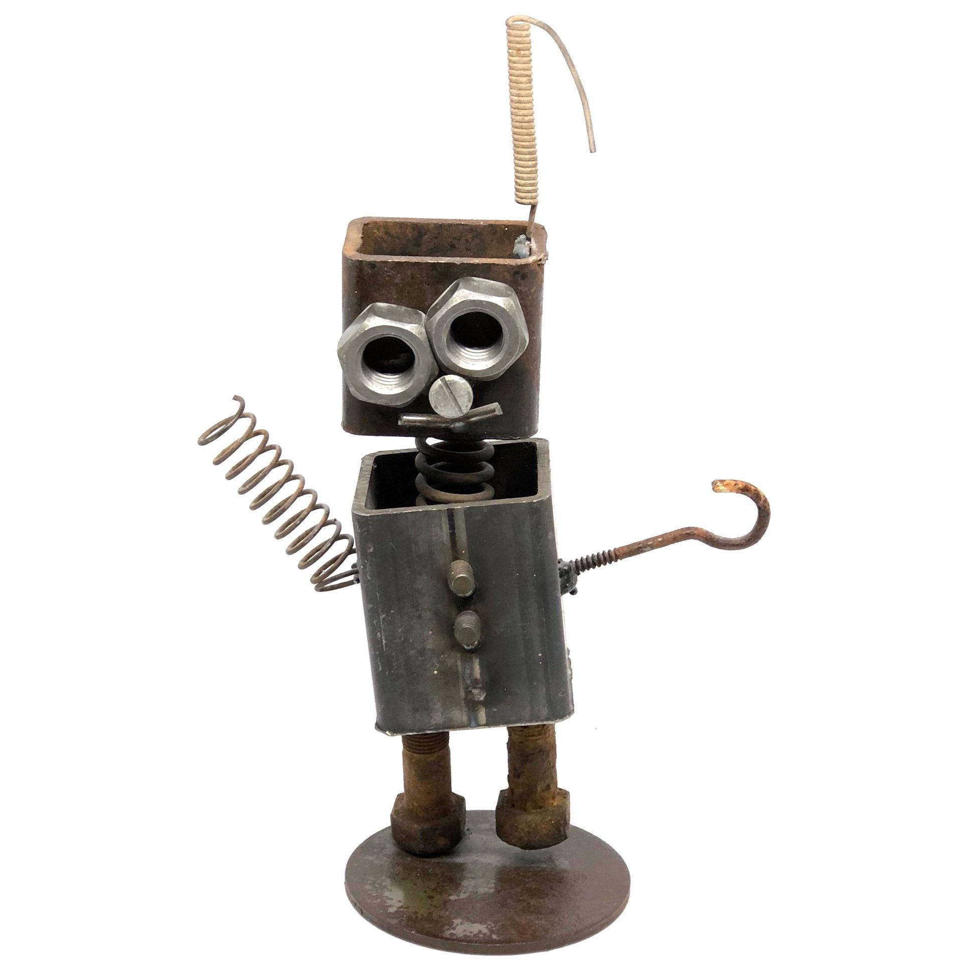 Vintage Handmade Scrap Metal Design Robot Statue German, 1970s