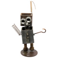 Vintage Handmade Scrap Metal Design Robot Statue German, 1970s