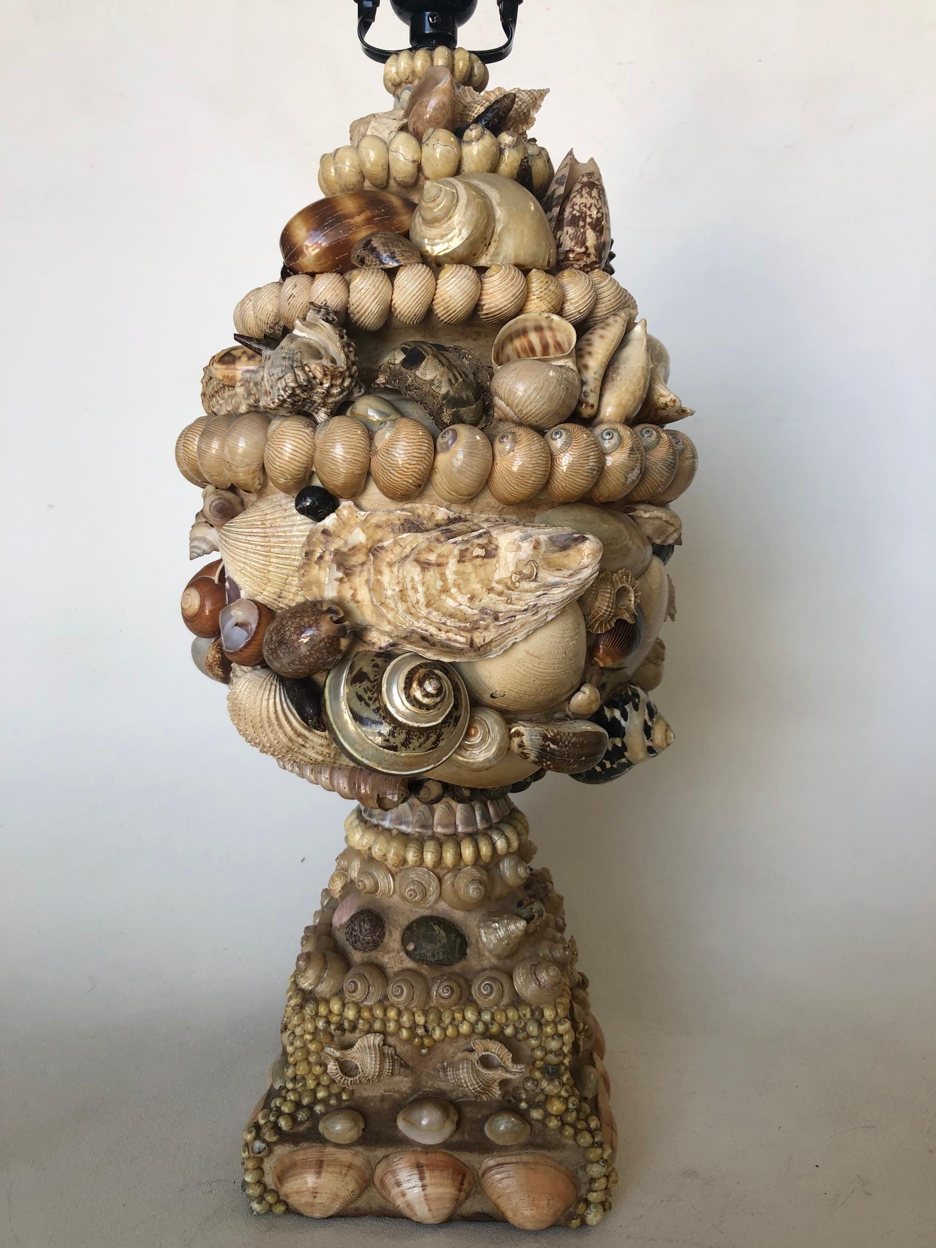 Late 20th Century Vintage Handmade Sea Shell Mosaic Art Lamp by Nate Rickett