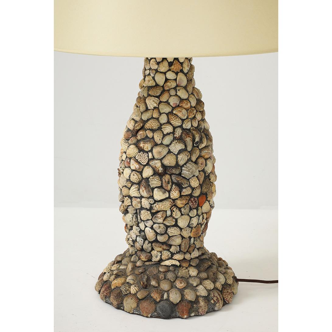 Late 20th Century Vintage Handmade Shell Lamp with Parchment Shade