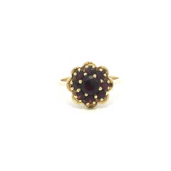 Vintage Handmade Solid Yellow Gold Rich Garnet Cluster Flower Ring