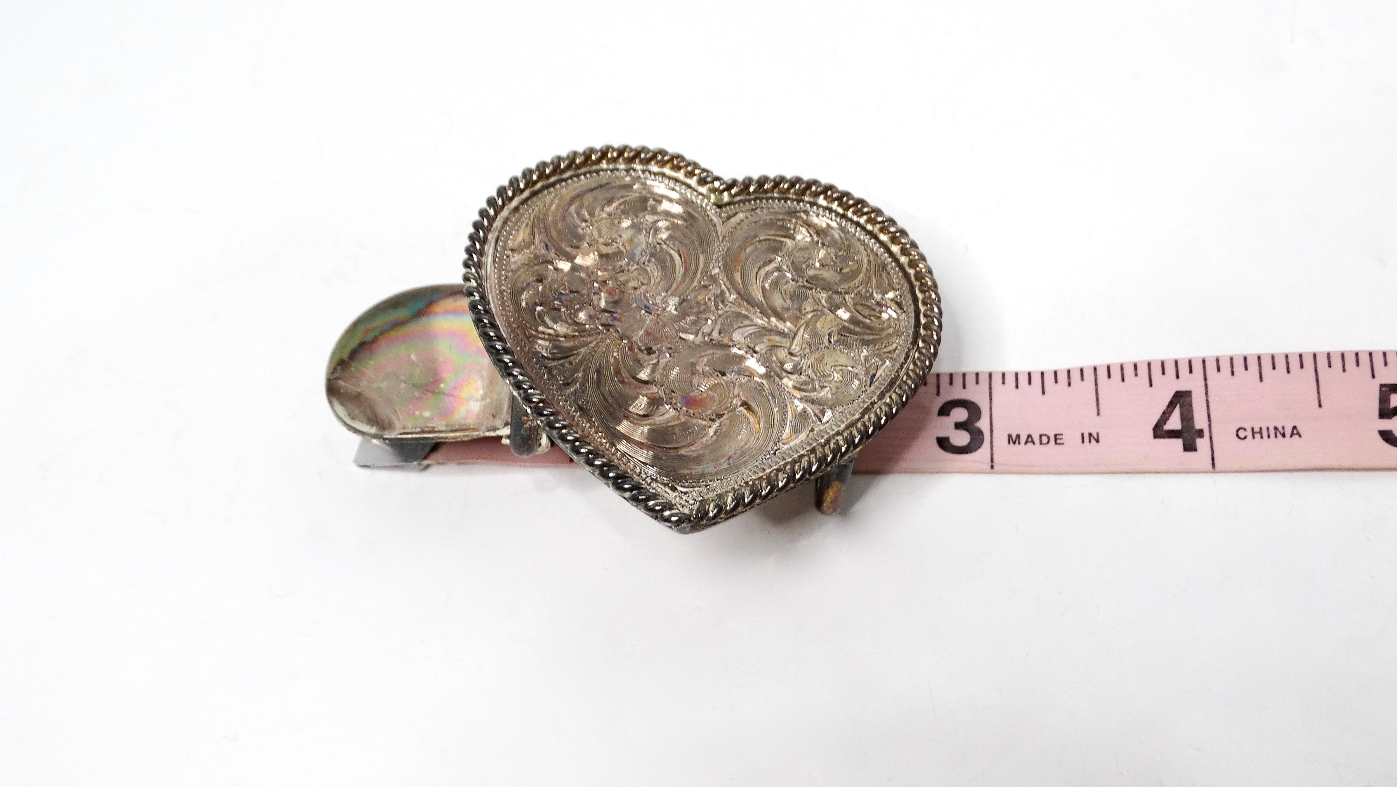 Vintage Handmade Sterling Silver Plated Engraved Heart-Shape Belt Buckle For Sale 5