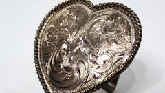 Vintage Handmade Sterling Silver Plated Engraved Heart-Shape Belt Buckle