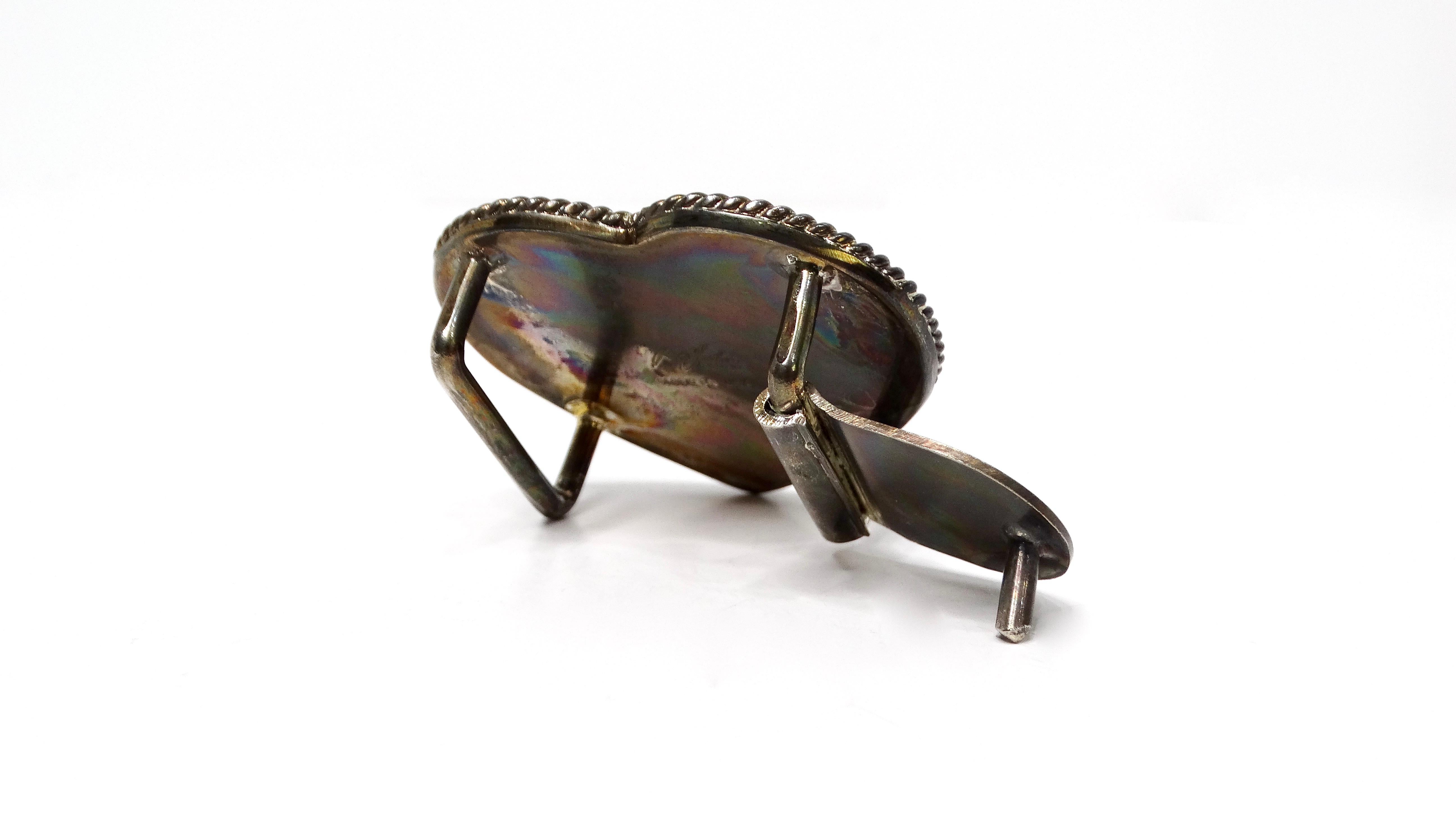 Vintage Handmade Sterling Silver Plated Engraved Heart-Shape Belt Buckle In Good Condition For Sale In Scottsdale, AZ