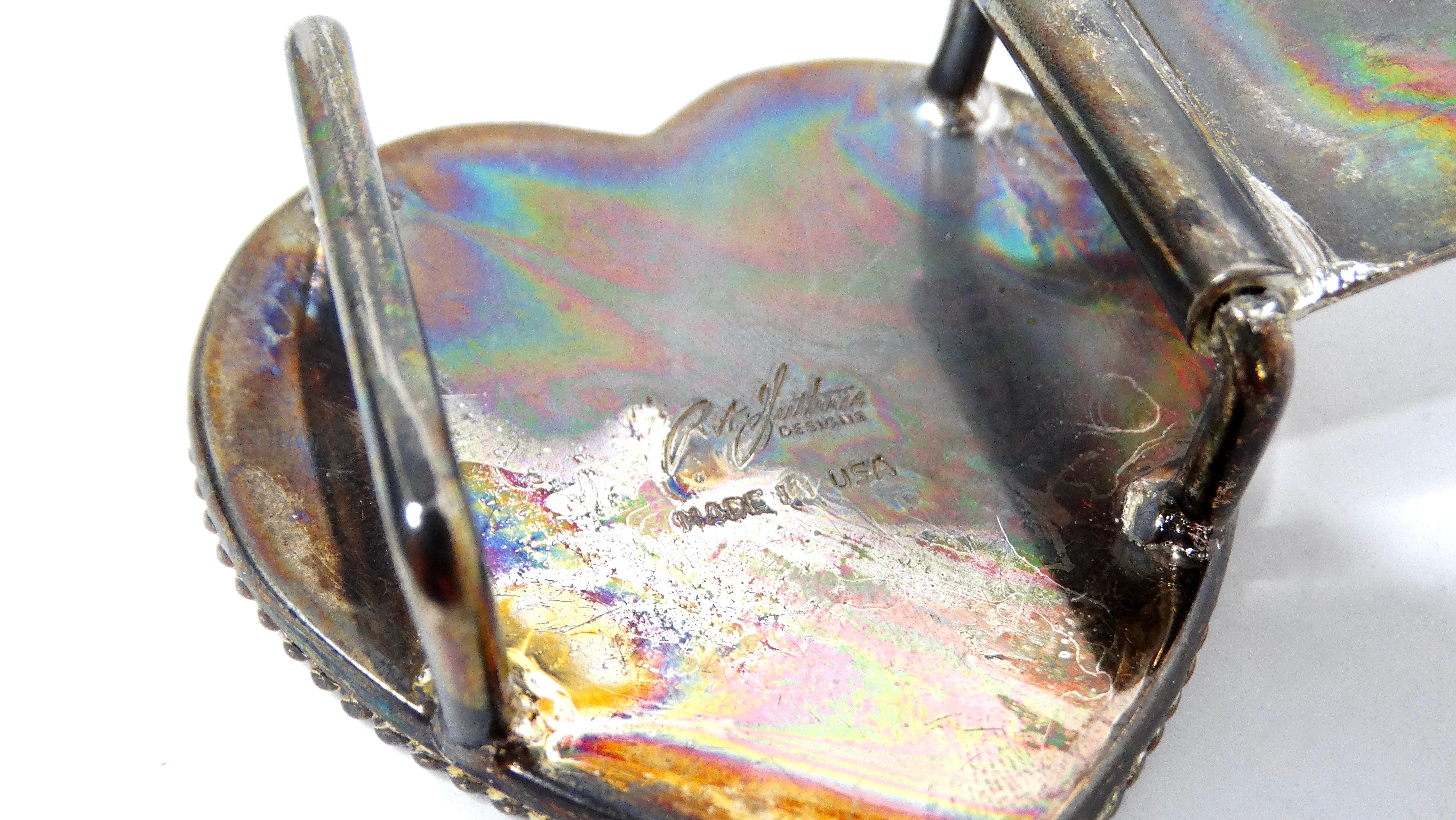 Vintage Handmade Sterling Silver Plated Engraved Heart-Shape Belt Buckle For Sale 4