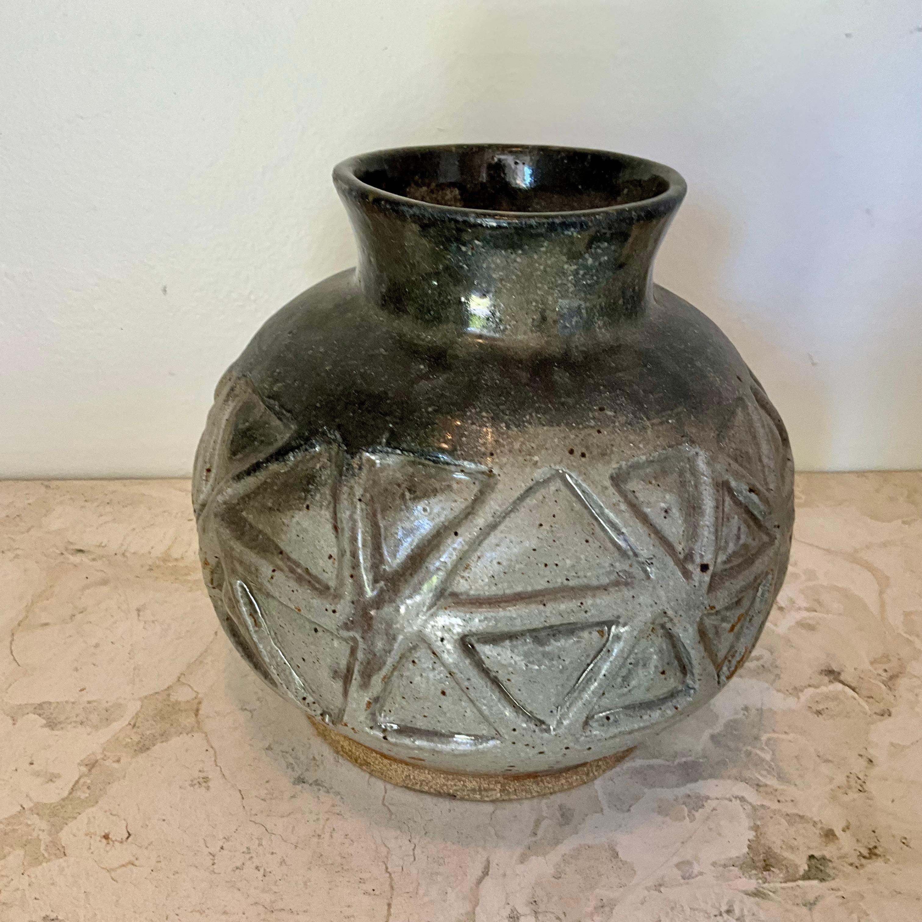 Americano Vaso di gres fatto a mano d'epoca - Arte decorativa smaltata - 1996 in vendita