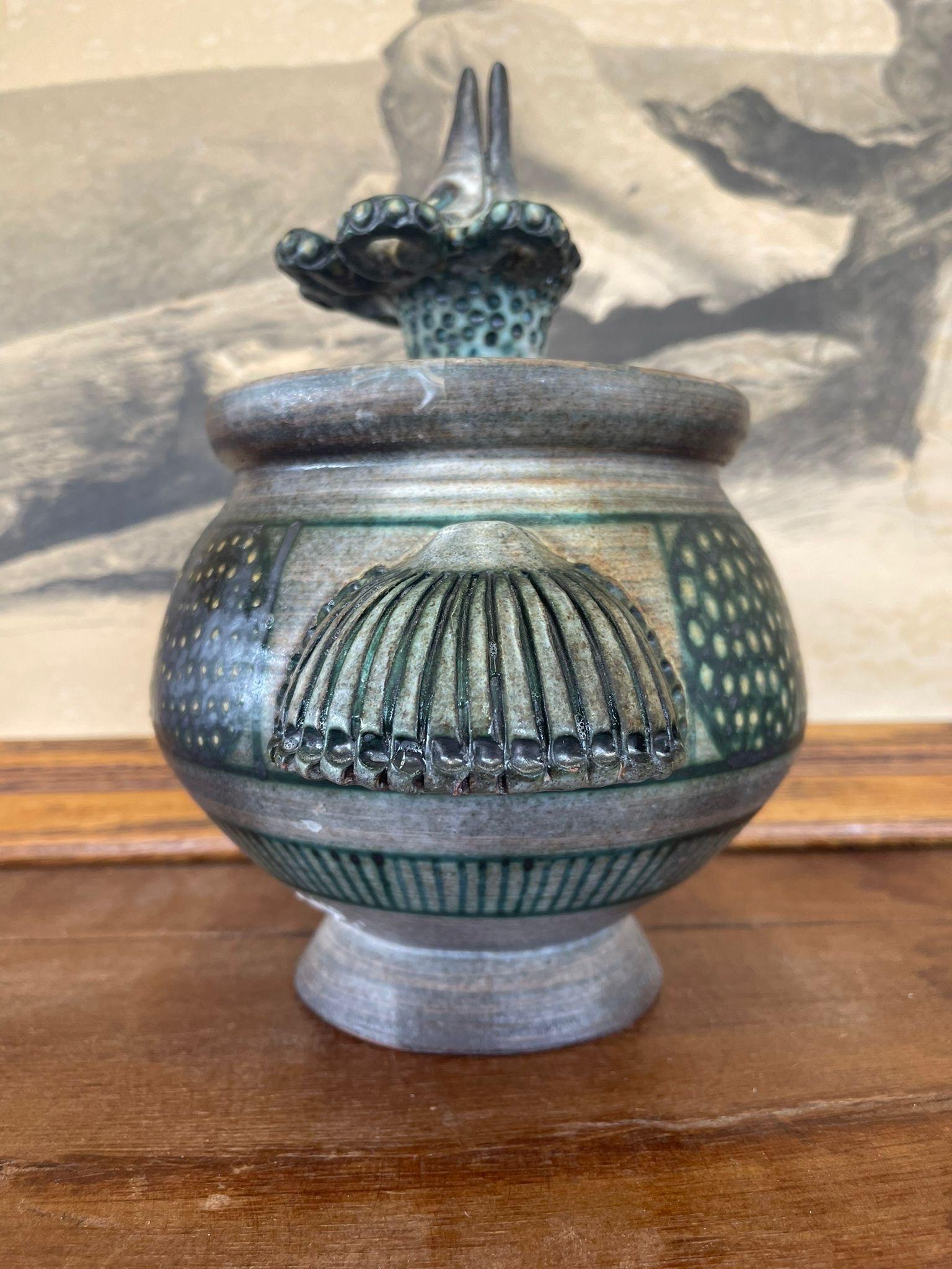 Vintage Handmade Studio Pottery With Intricate Handles. In Good Condition For Sale In Seattle, WA