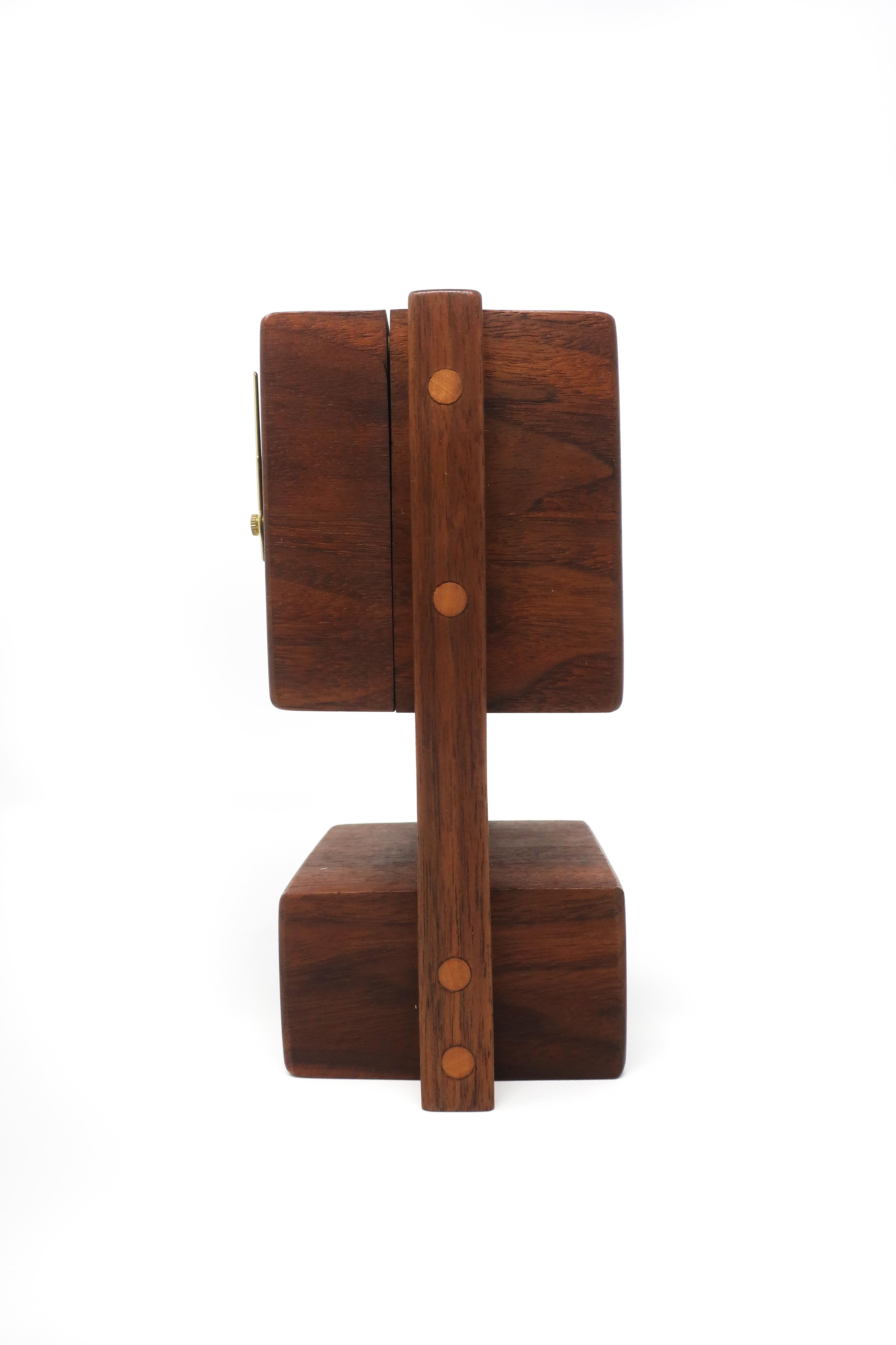 Vintage Handmade Teak Mantle Clock In Good Condition For Sale In Brooklyn, NY