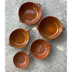 Vintage Handmade Terracotta Glazed Clay Dishes- Set of 5
