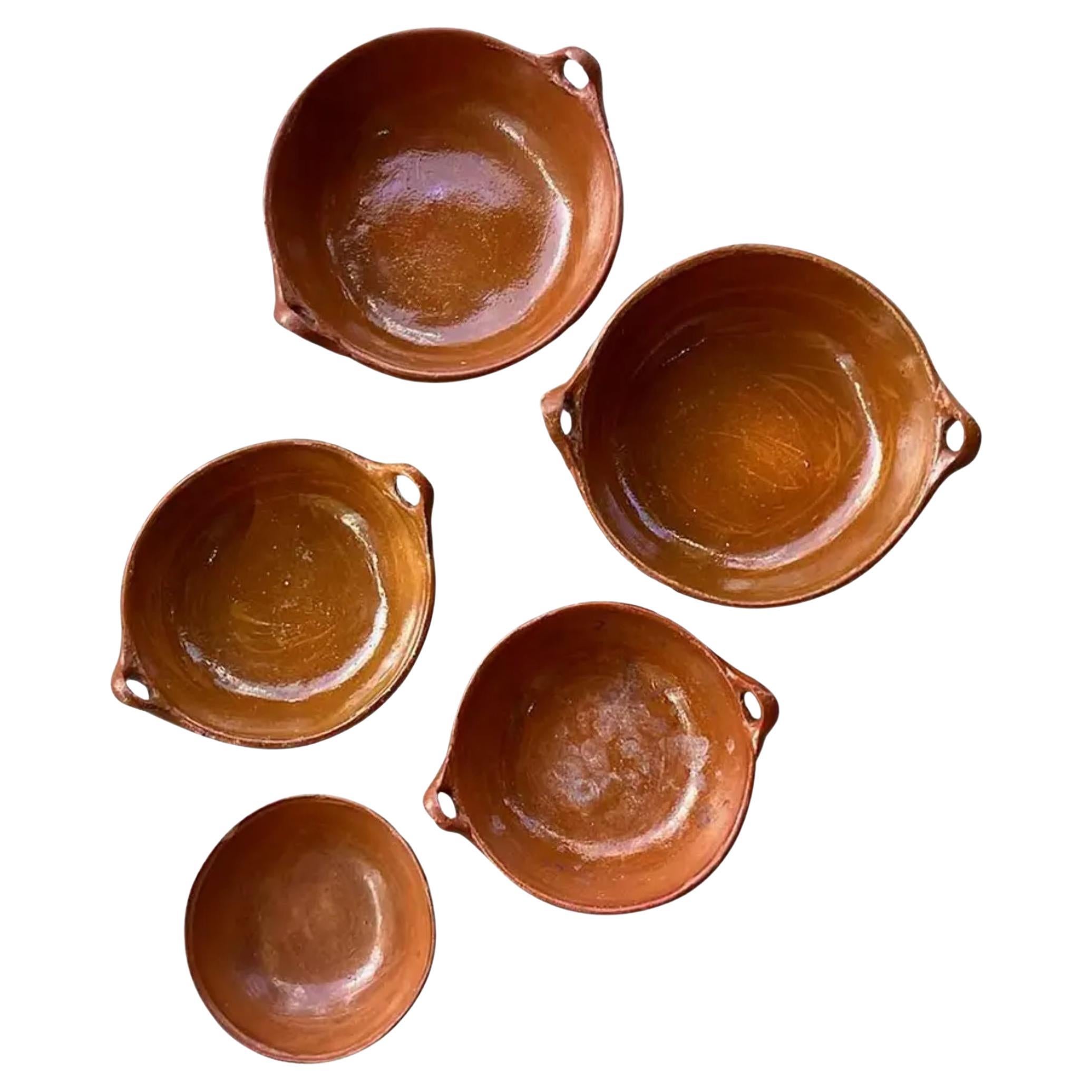 Vintage Platos de barro cocido esmaltado hechos a mano Juego de 5