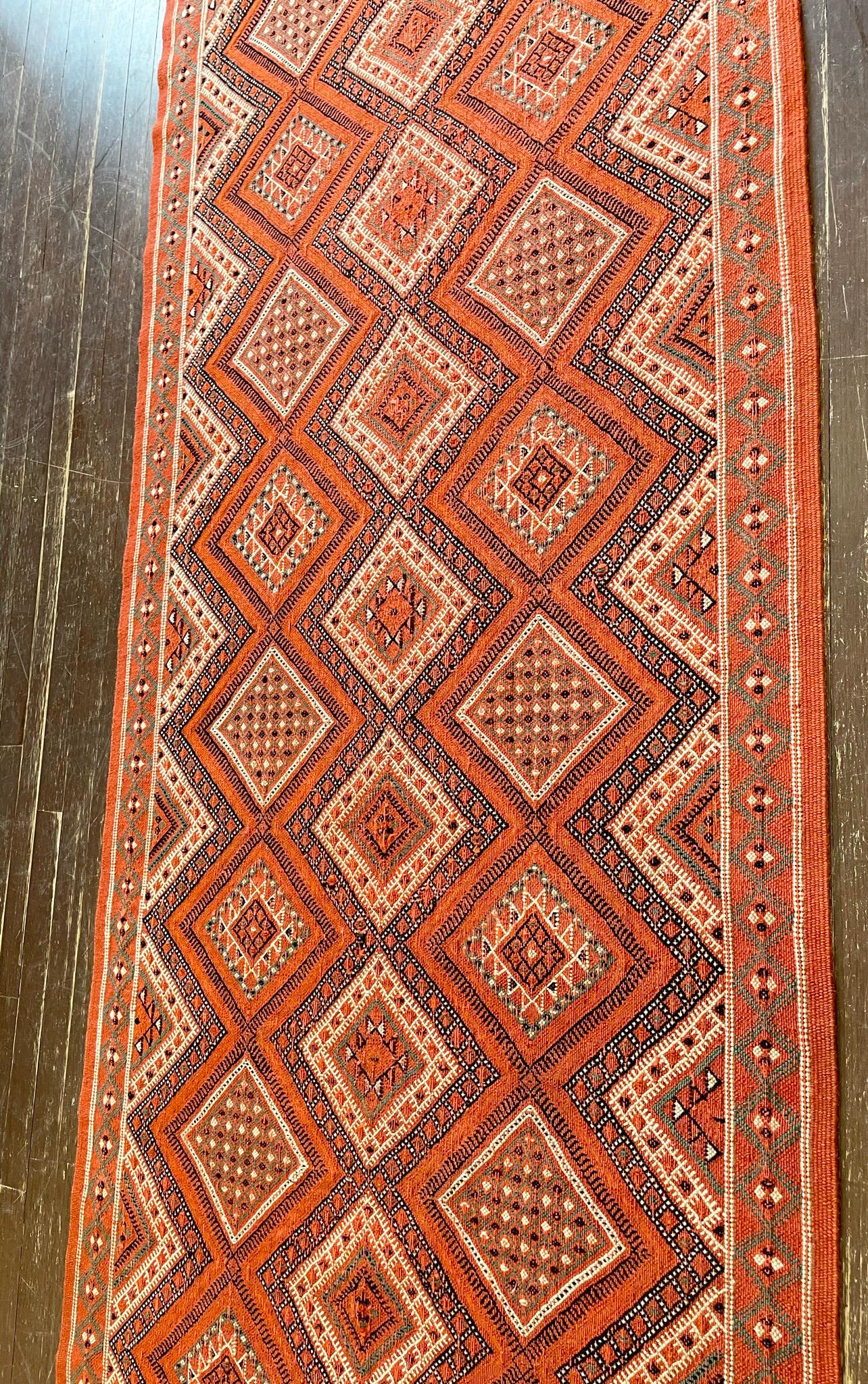 Hand-Knotted Vintage Handmade Tribal Moroccan Runner, c-1970 For Sale