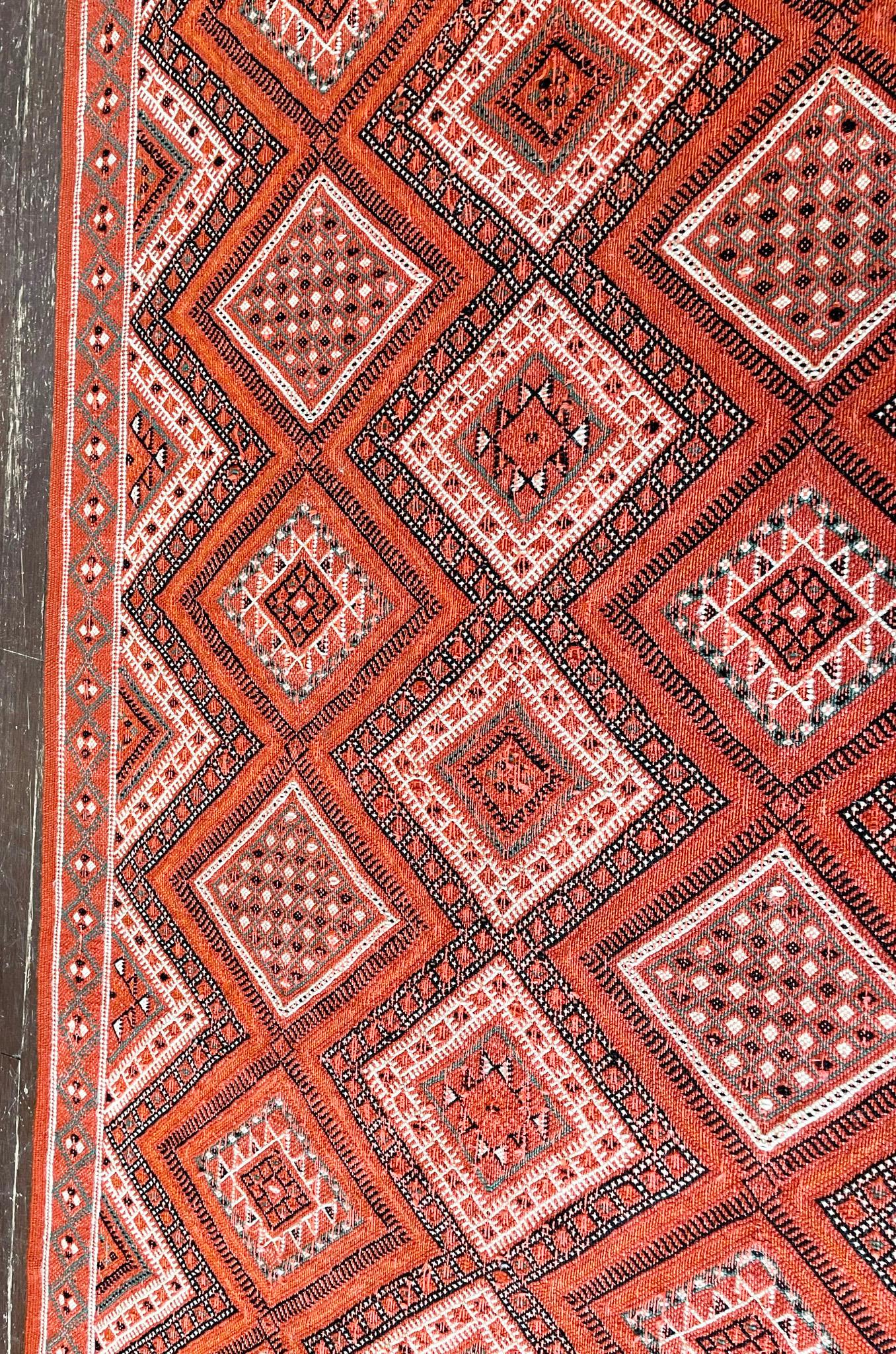 Wool Vintage Handmade Tribal Moroccan Runner, c-1970 For Sale