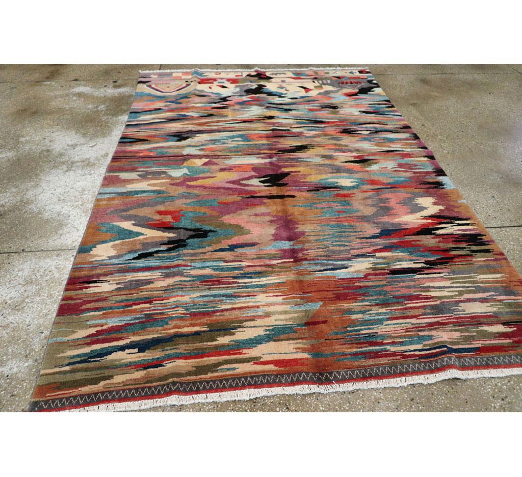 Hand-Knotted Vintage Handmade Turkish Abstract Pictorial Accent Rug For Sale