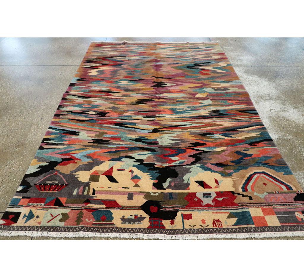Vintage Handmade Turkish Abstract Pictorial Accent Rug In Good Condition For Sale In New York, NY