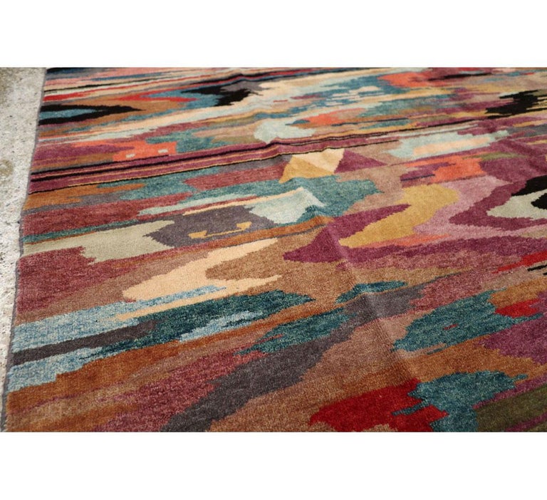 Turkish Abstract Rugs Vintage Handmade Turkish Abstract Pictorial Accent Rug For Sale at 1stDibs