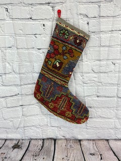Handgefertigter türkischer Teppich, Weihnachts Stocking, Vintage