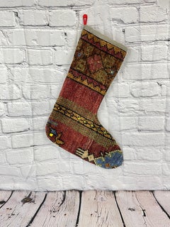 Handgefertigter türkischer Teppich, Weihnachts Stocking, Vintage