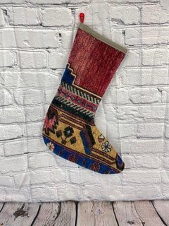 Alfombra turca vintage hecha a mano Calcetín de Navidad