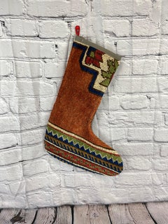Handgefertigter türkischer Teppich, Weihnachts Stocking, Vintage