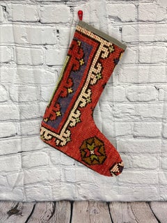 Handgefertigter türkischer Teppich, Weihnachts Stocking, Vintage