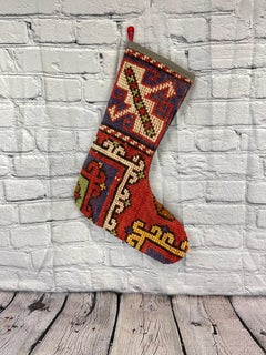 Handgefertigter türkischer Teppich, Weihnachts Stocking, Vintage