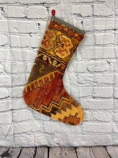 Calza di Natale vintage fatta a mano con tappeto turco