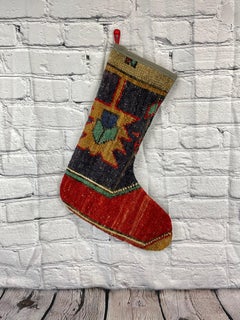 Calza di Natale vintage fatta a mano con tappeto turco