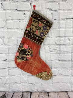 Handgefertigter türkischer Teppich, Weihnachts Stocking, Vintage