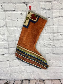 Handgefertigter türkischer Teppich, Weihnachts Stocking, Vintage