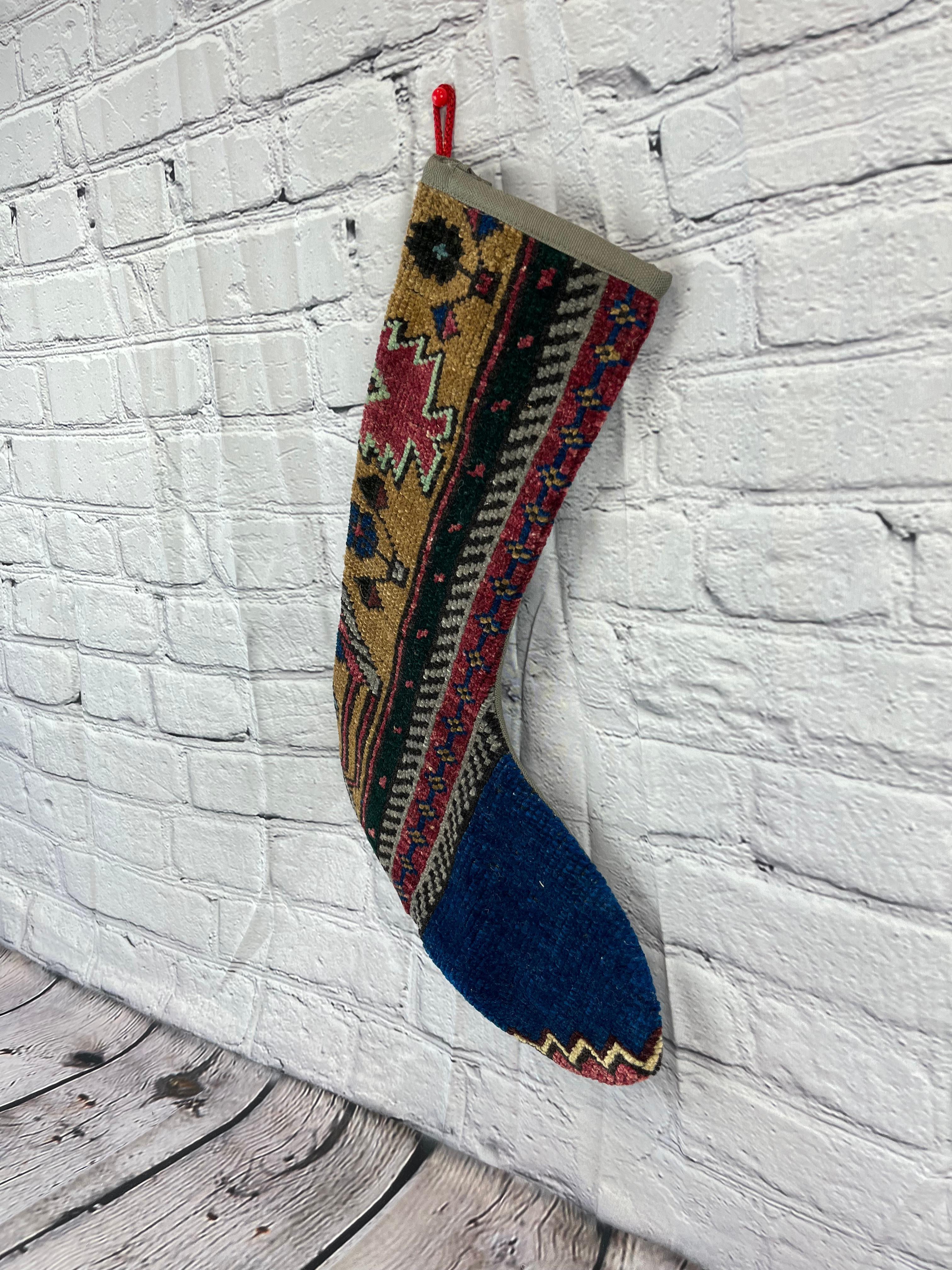 Mid-Century Modern Vintage Handmade Turkish Rug Christmas Stocking For Sale