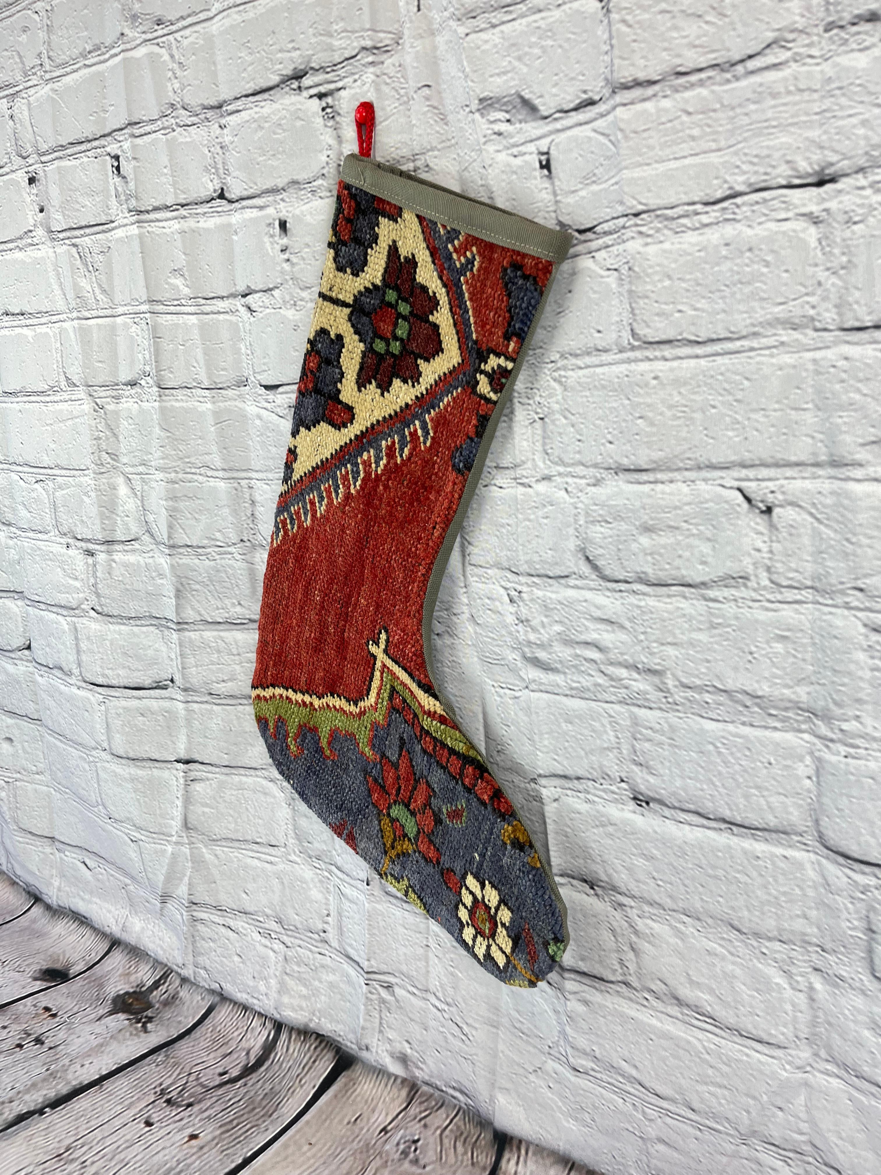 Mid-Century Modern Vintage Handmade Turkish Rug Christmas Stocking For Sale