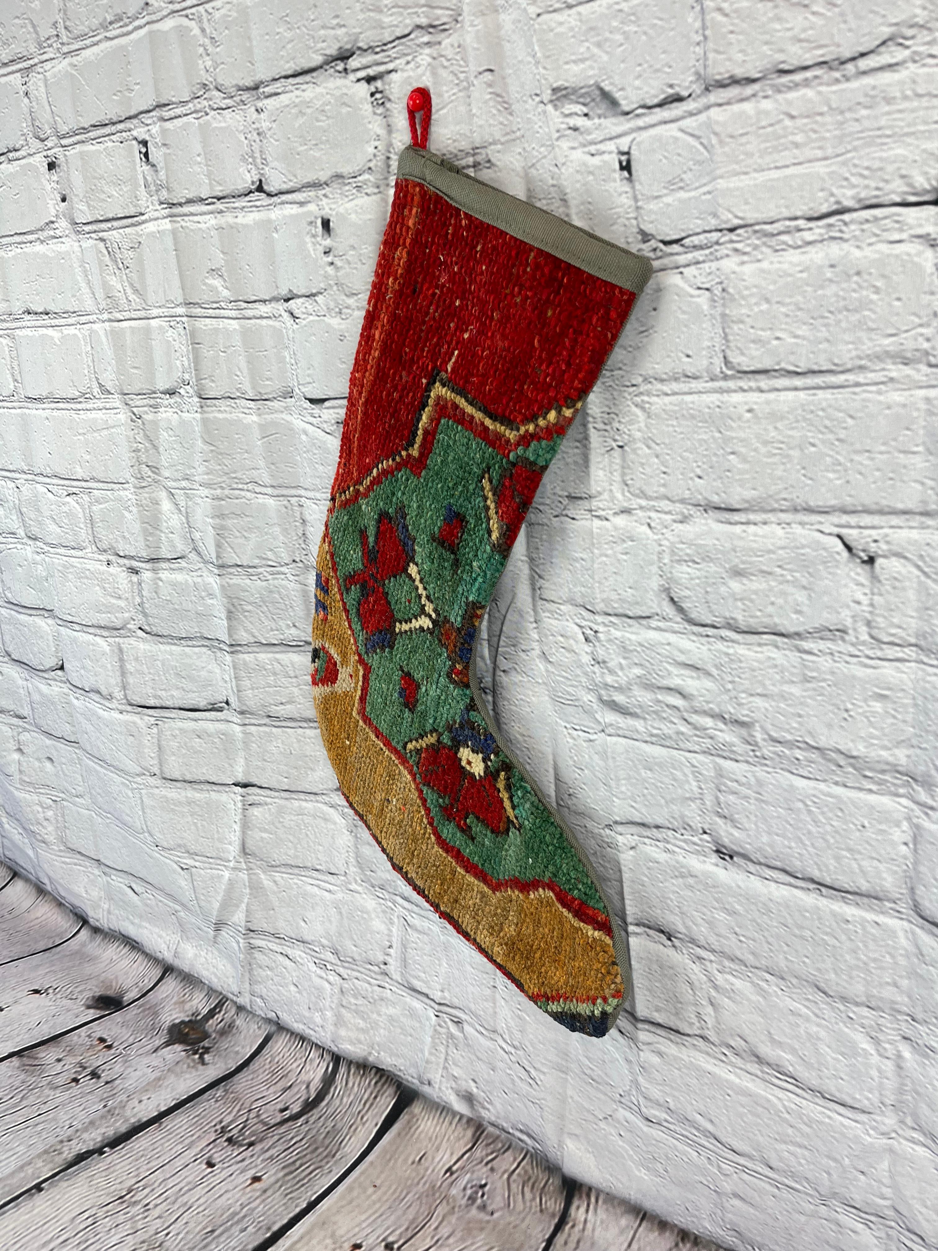 Mid-Century Modern Vintage Handmade Turkish Rug Christmas Stocking For Sale