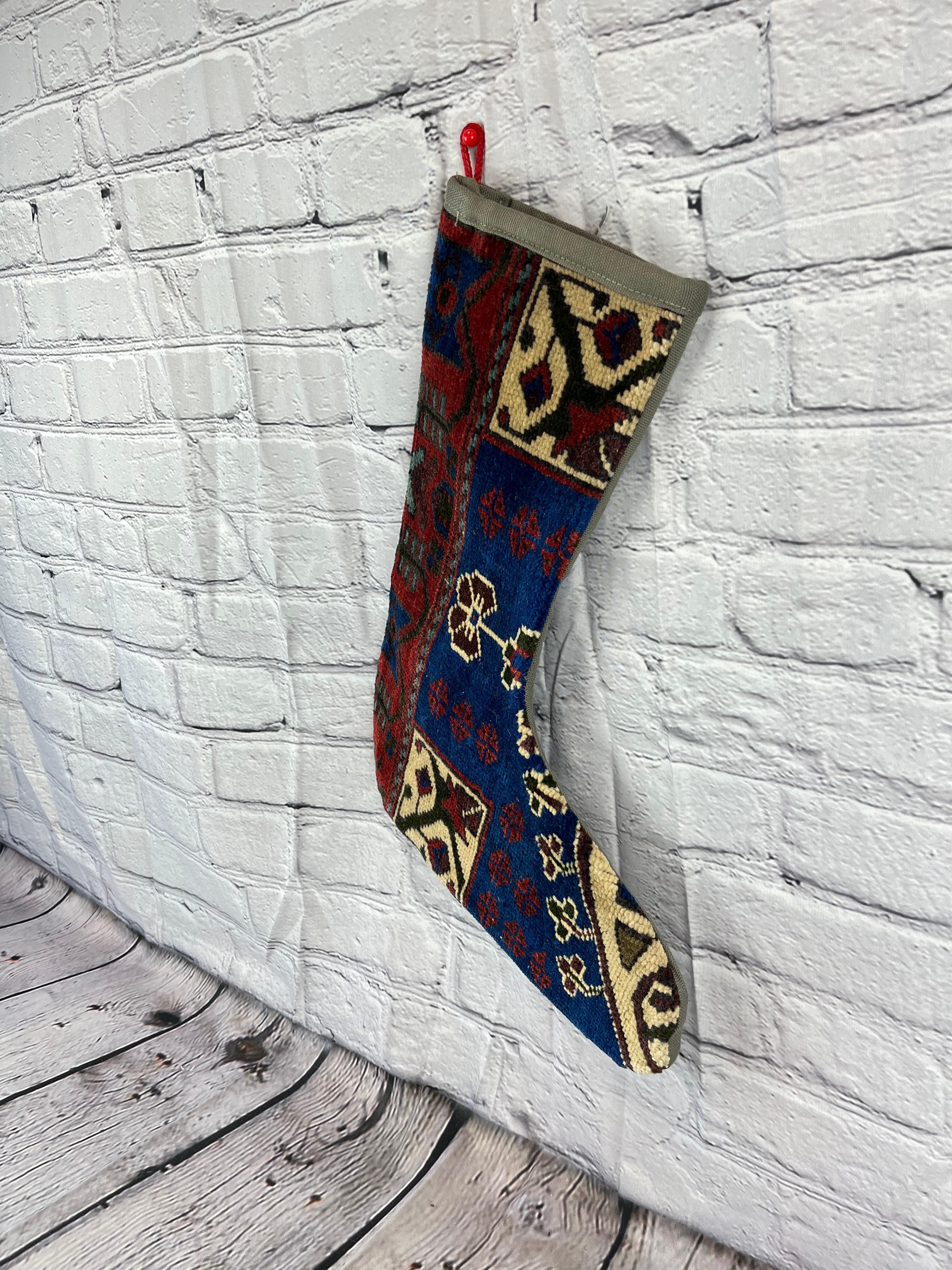 Mid-Century Modern Vintage Handmade Turkish Rug Christmas Stocking For Sale