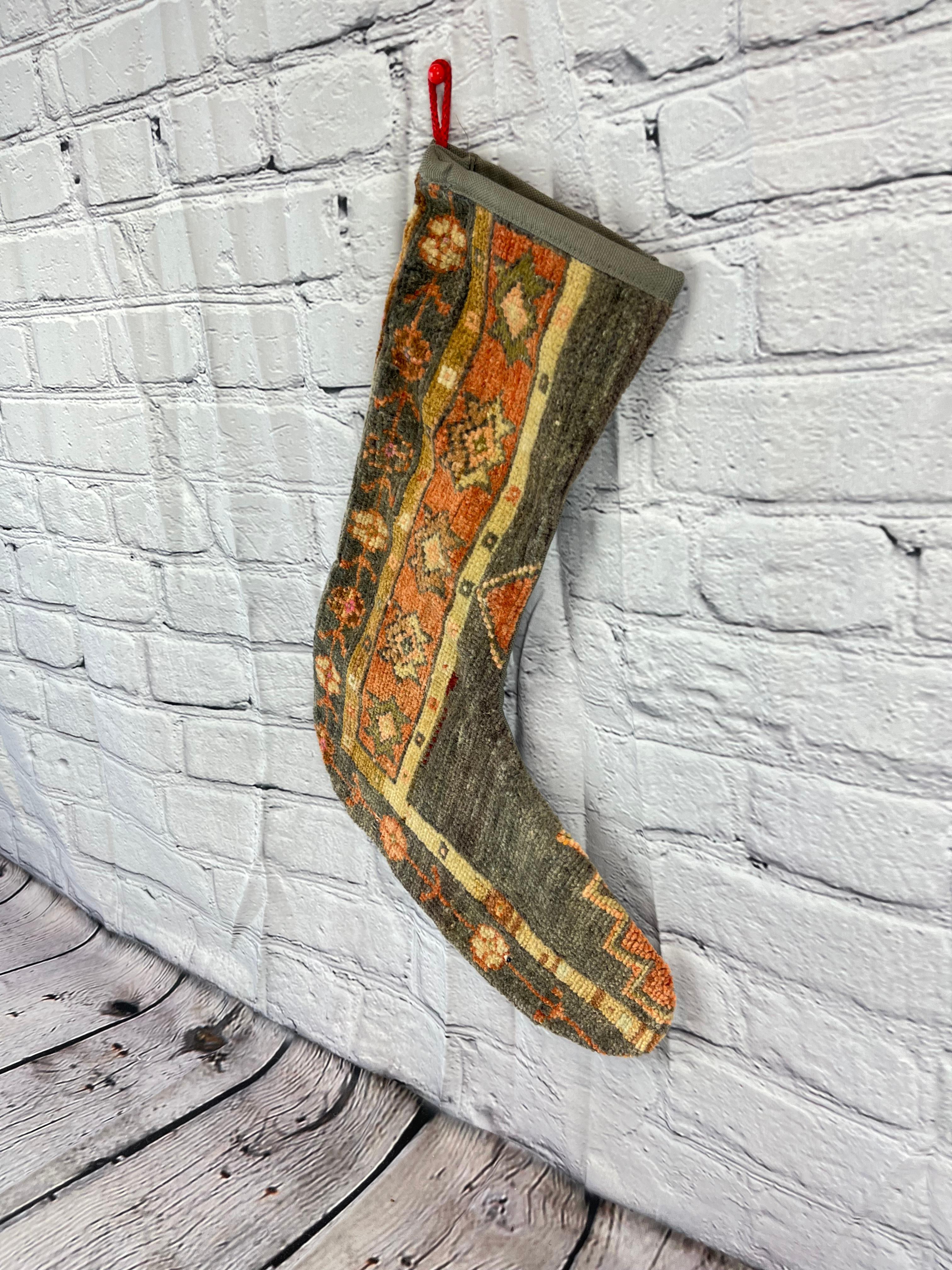 Mid-Century Modern Vintage Handmade Turkish Rug Christmas Stocking For Sale