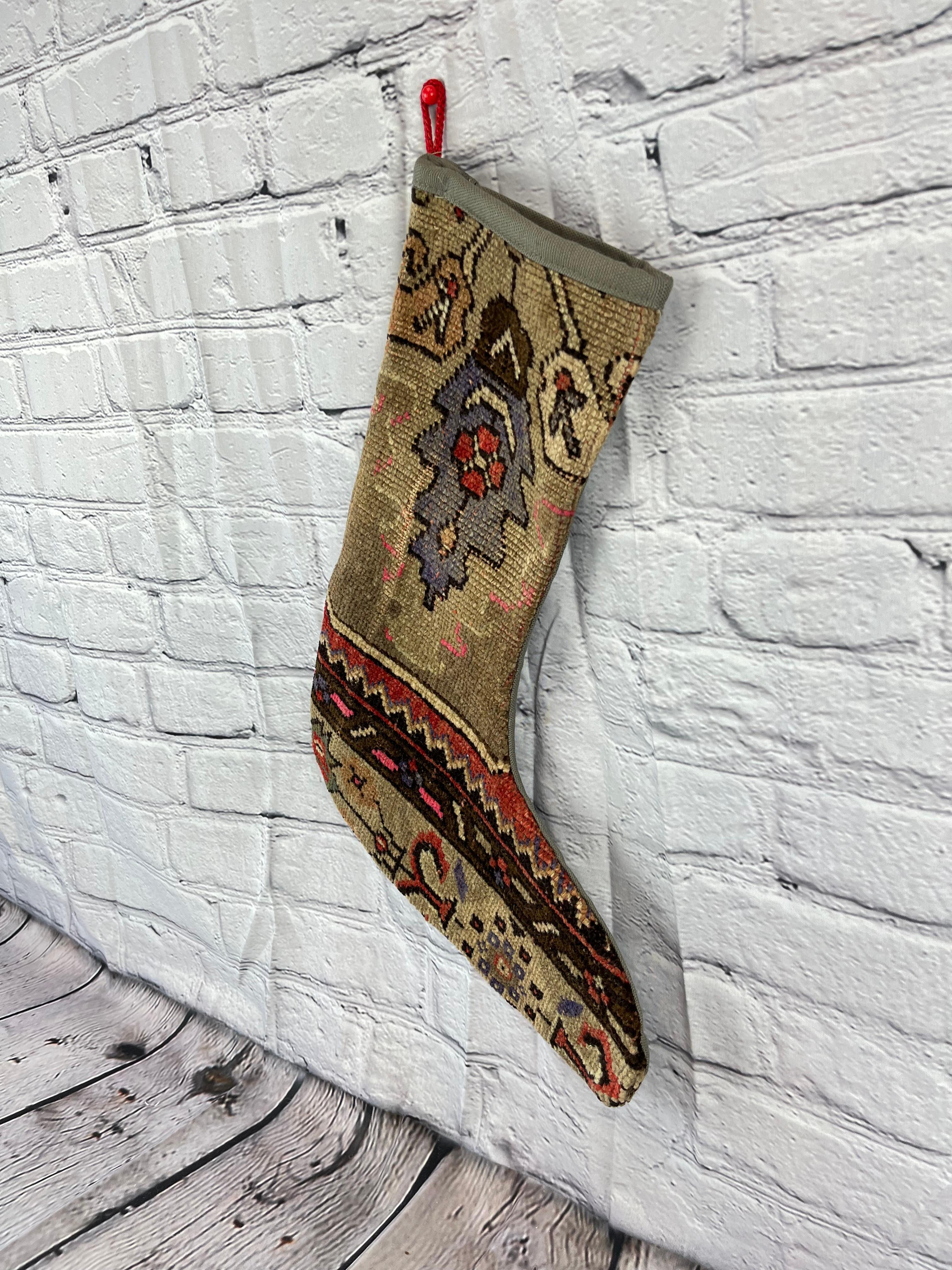 Mid-Century Modern Vintage Handmade Turkish Rug Christmas Stocking For Sale