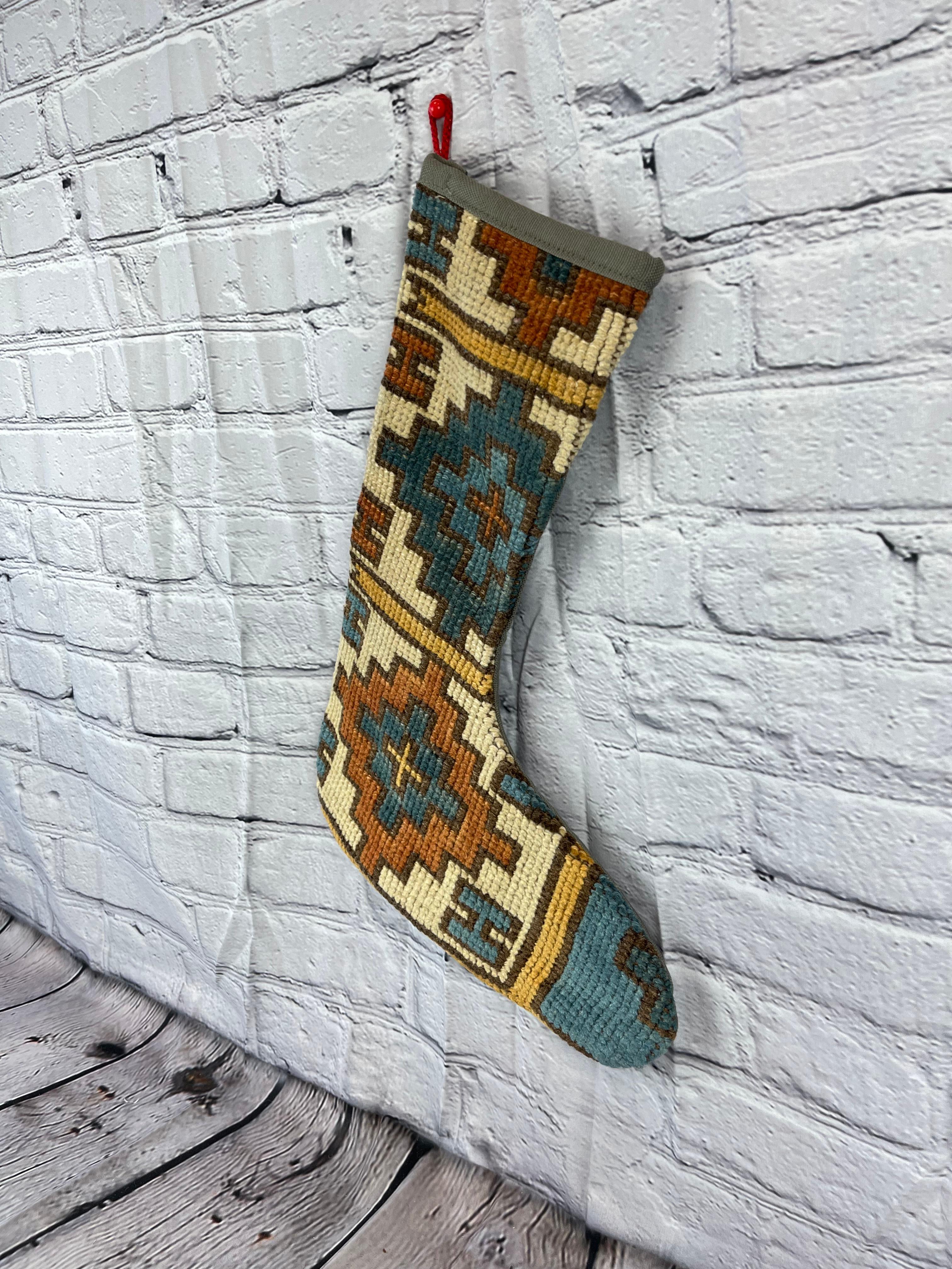 Mid-Century Modern Vintage Handmade Turkish Rug Christmas Stocking For Sale