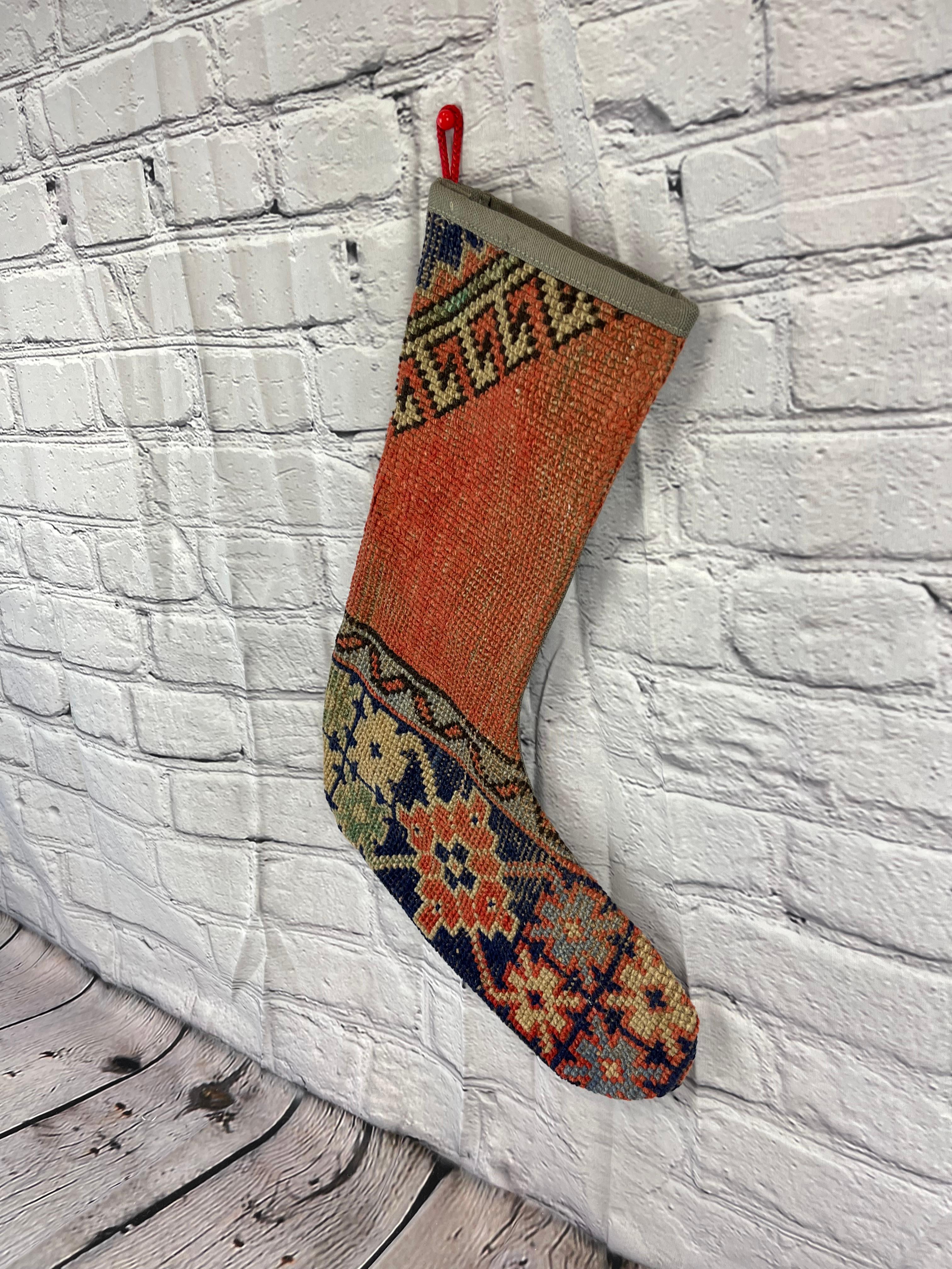 Mid-Century Modern Vintage Handmade Turkish Rug Christmas Stocking For Sale