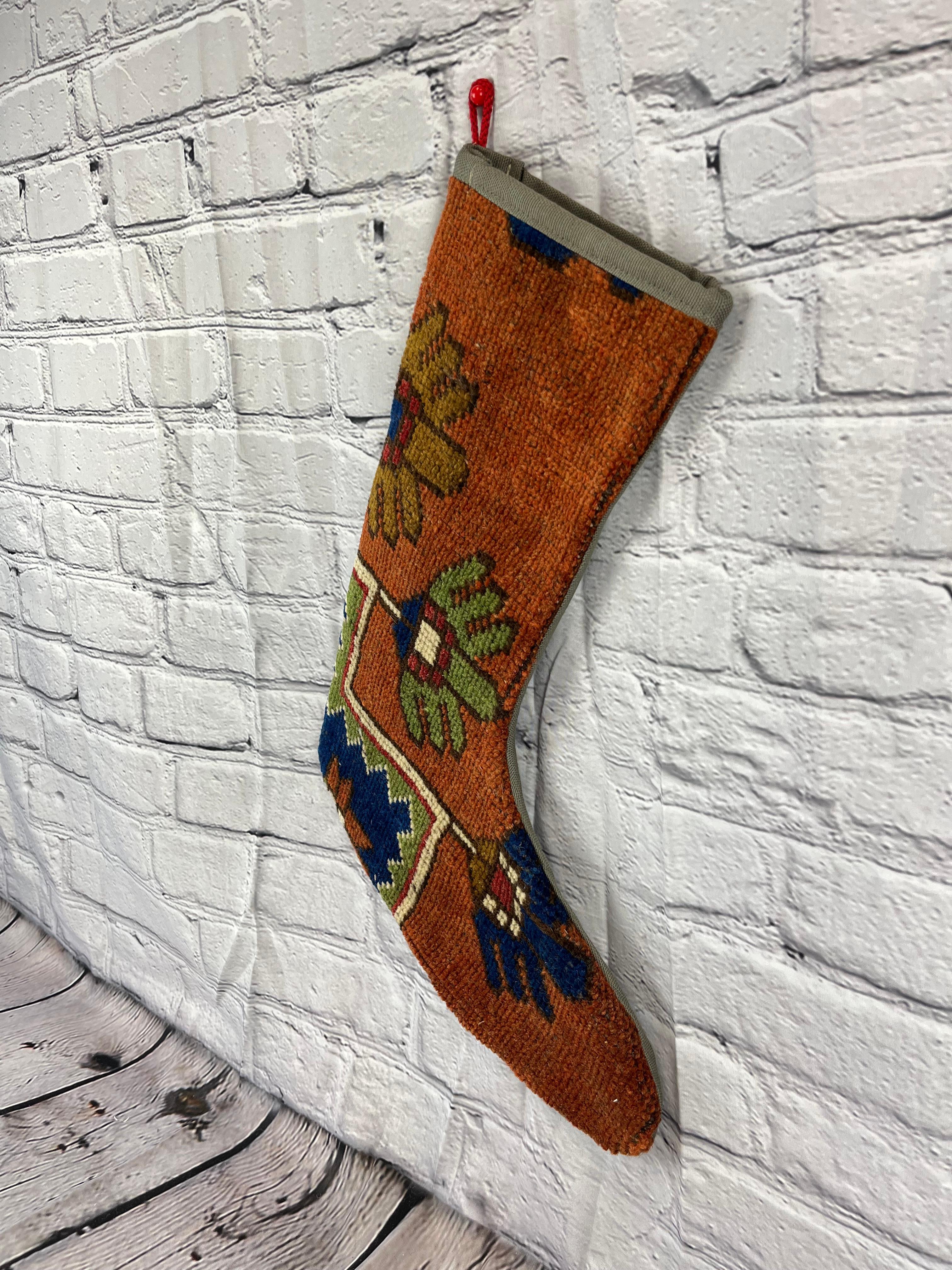 Mid-Century Modern Vintage Handmade Turkish Rug Christmas Stocking For Sale