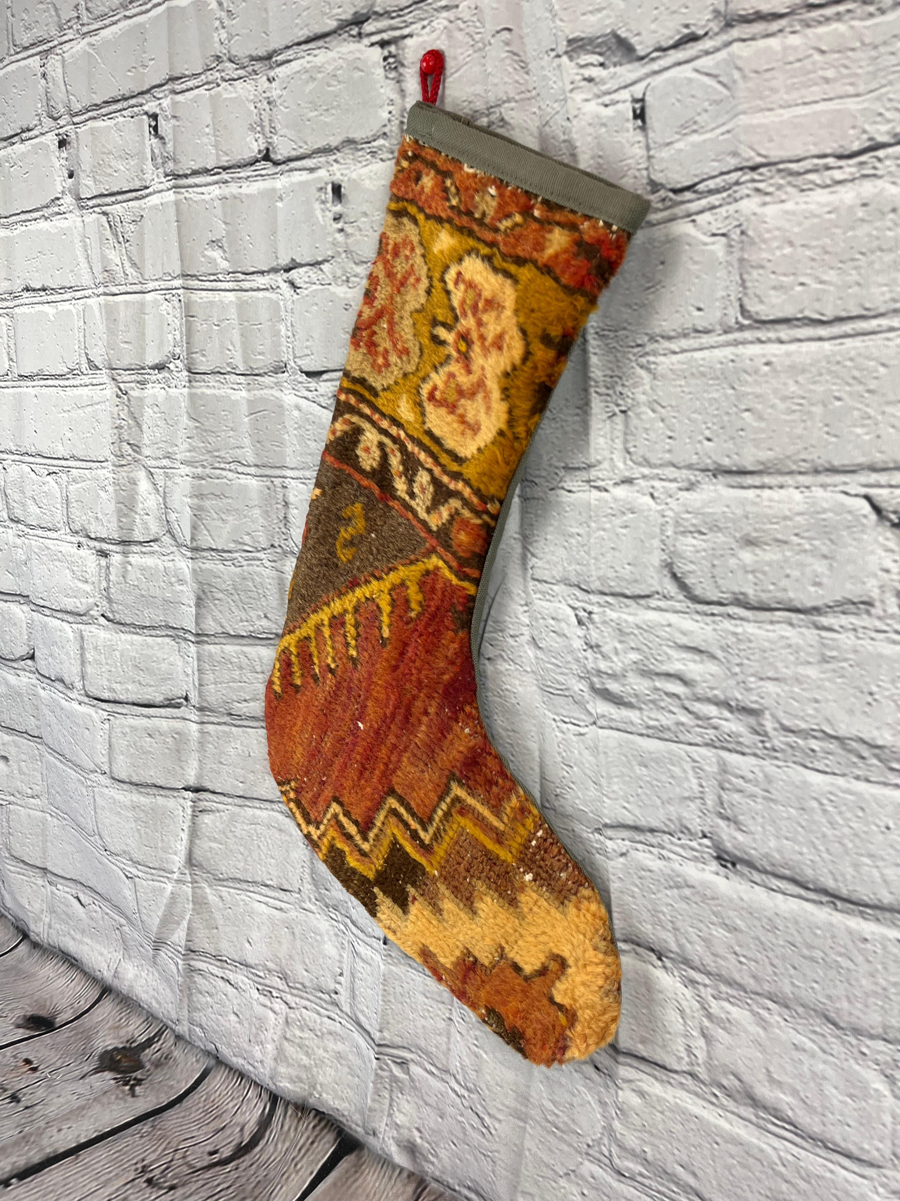 Mid-Century Modern Vintage Handmade Turkish Rug Christmas Stocking For Sale