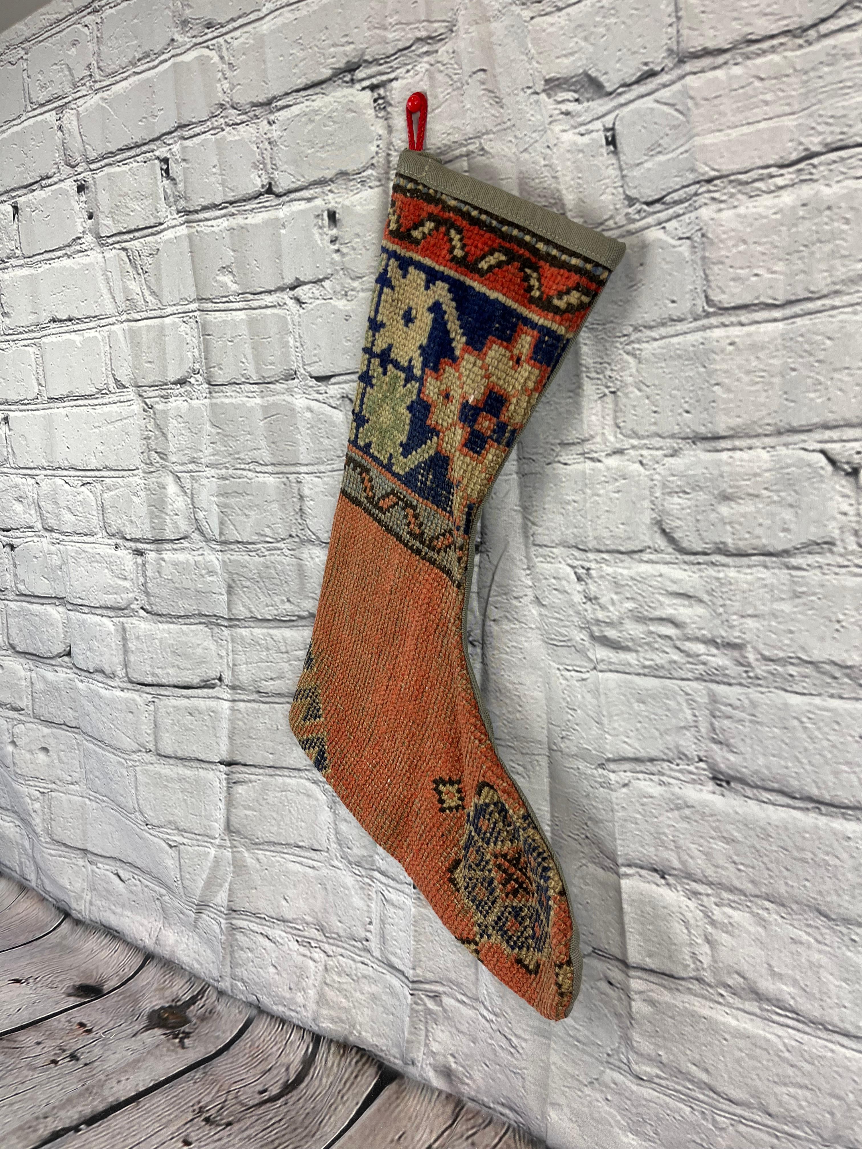 Mid-Century Modern Vintage Handmade Turkish Rug Christmas Stocking For Sale