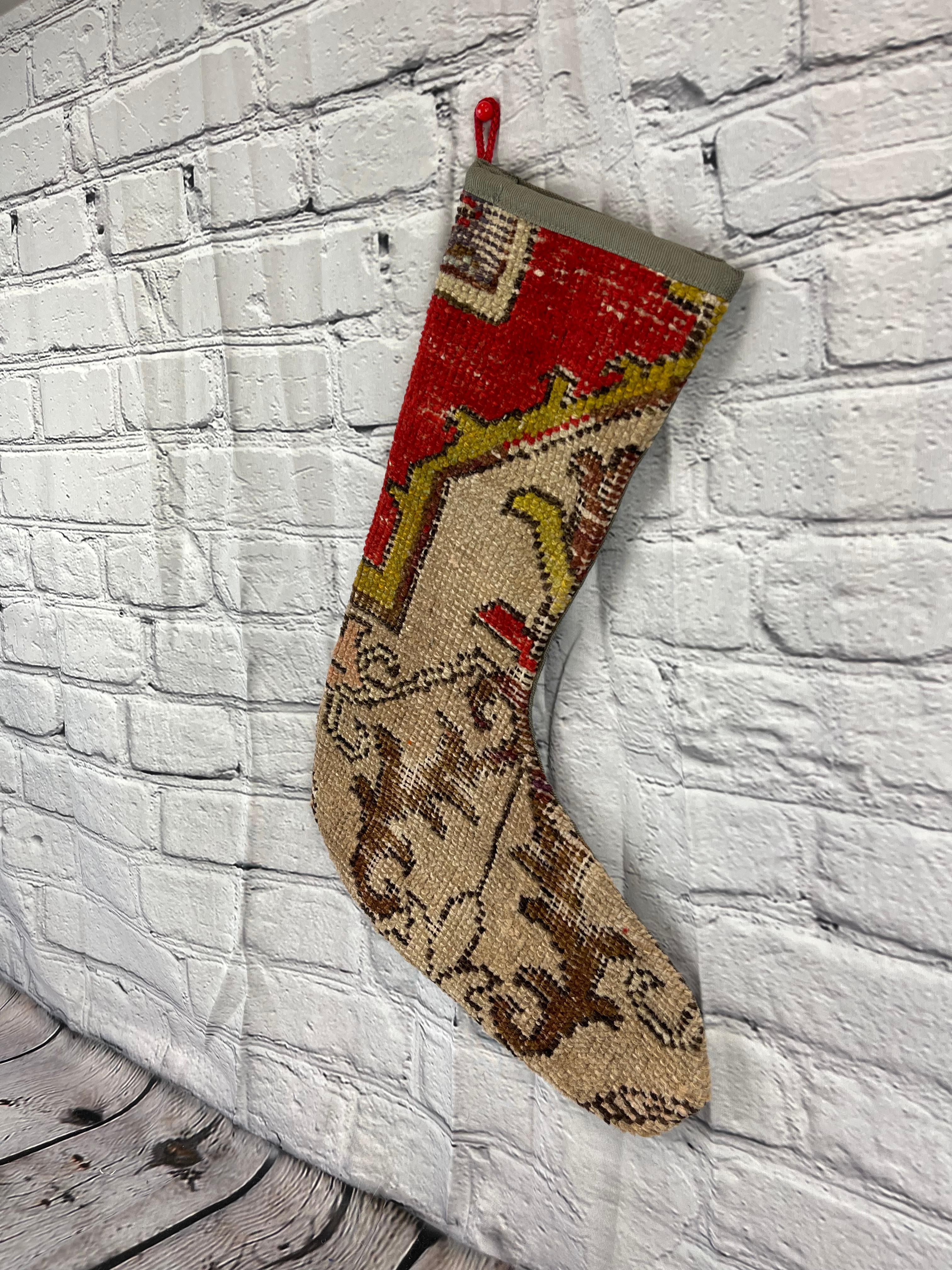 Mid-Century Modern Vintage Handmade Turkish Rug Christmas Stocking For Sale
