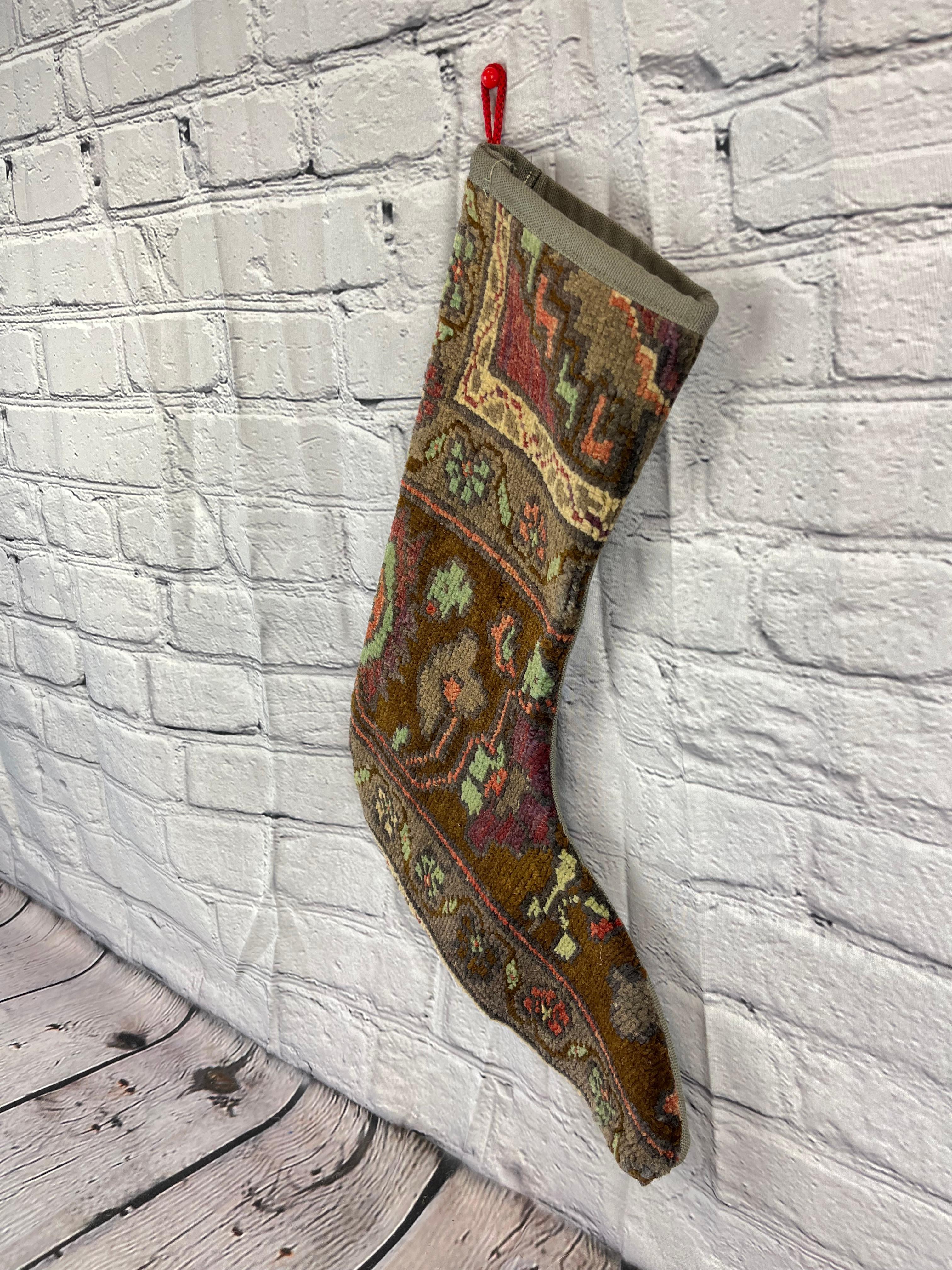 Mid-Century Modern Vintage Handmade Turkish Rug Christmas Stocking For Sale